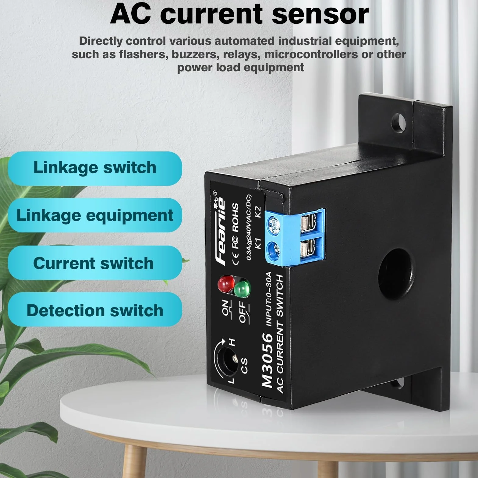 Przełącznik pomiaru prąd, M3050 regulowany czujnik AC, przekaźnik wykrywania 0,2-30 A AC240 V, wykrywanie prądu, moduł alarmowy, sterowanie transformatorem (rozmiar: normalnie zamknięty)