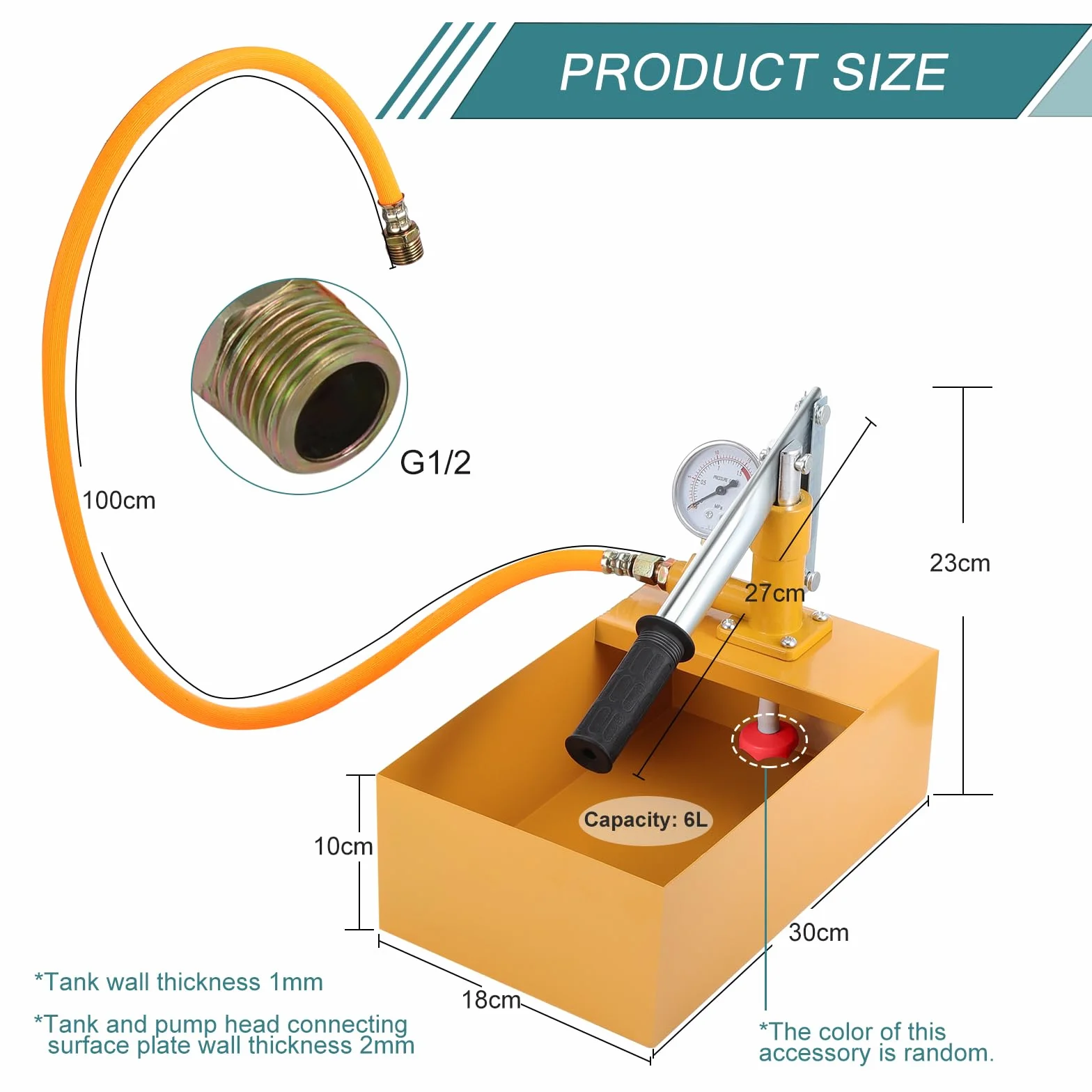 Pompa testowa ciśnienia wody ręczna 1/2 cala 25 kg 2,5 MPa aluminiowa