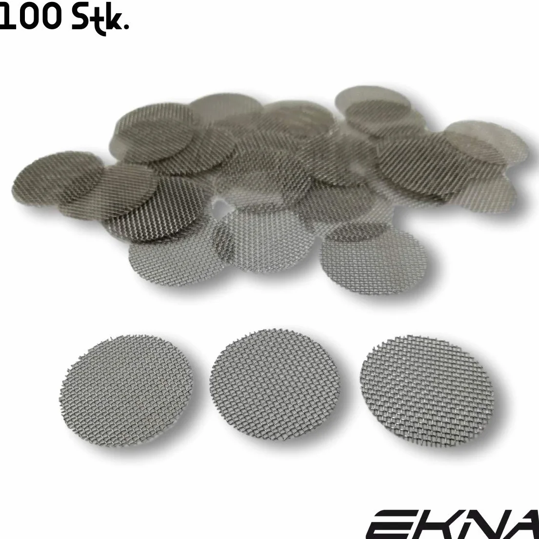 EKNA Uniwersalne wkładane sitka ze stali nierdzewnej - 100 sztuk - 20 mm sitka do fajek i bongów - wkładane sitka ze stali (100, 20 mm)