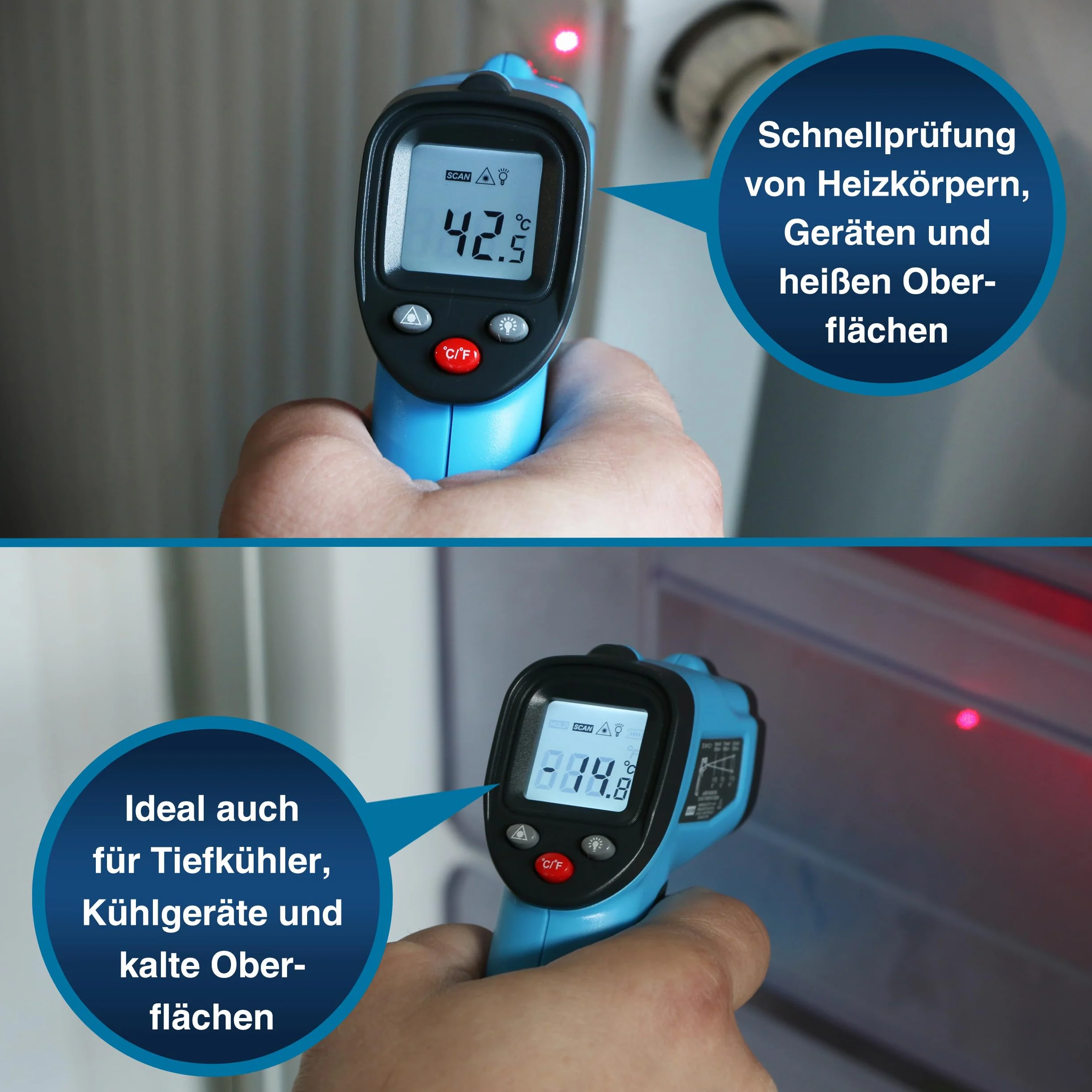 PeakTech 4935 termometr na podczerwień/pirometr z laserem, -50°C … 400°C, stosunek punktu pomiarowego 12:1, do szybkiego pomiaru temperatury powierzchni 0,5 s, stopień emisji 0,95 stały