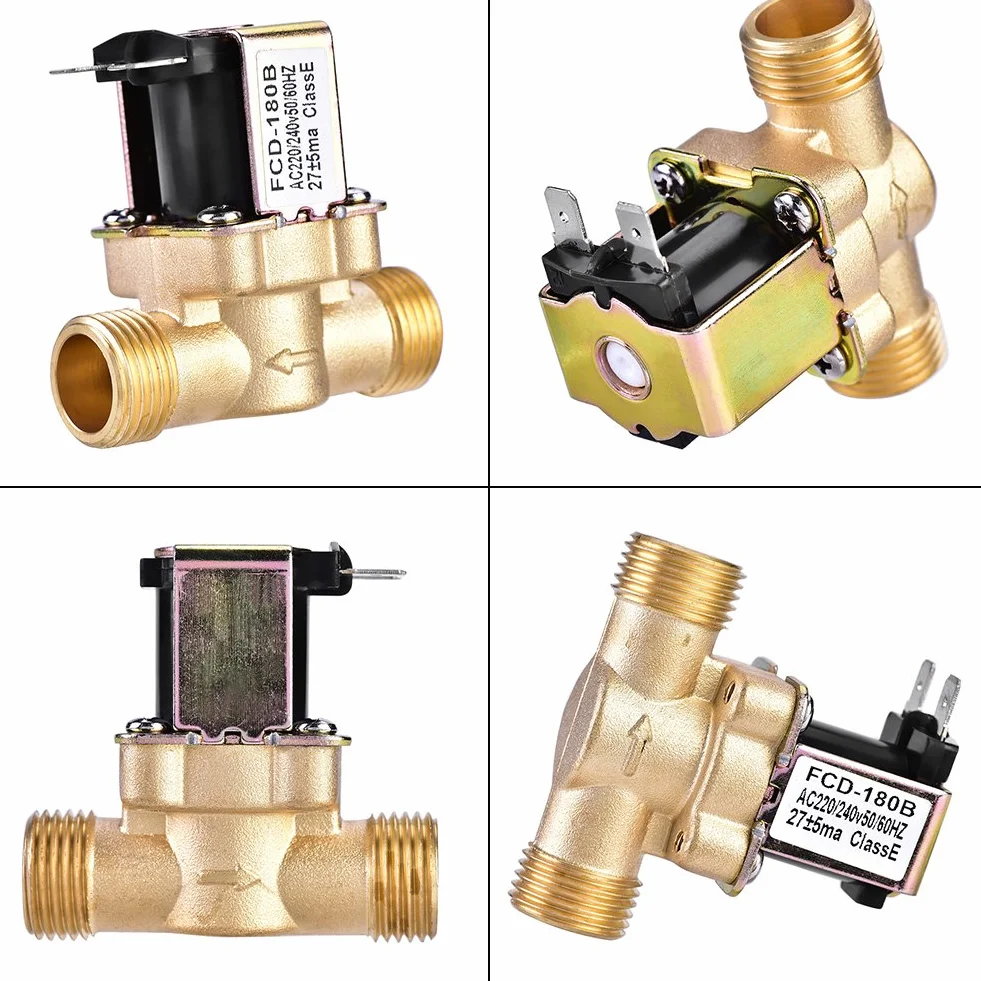 Elektromagnetyczny zawór wodny mosiężny 1/2" AC 220V normalnie zamknięty