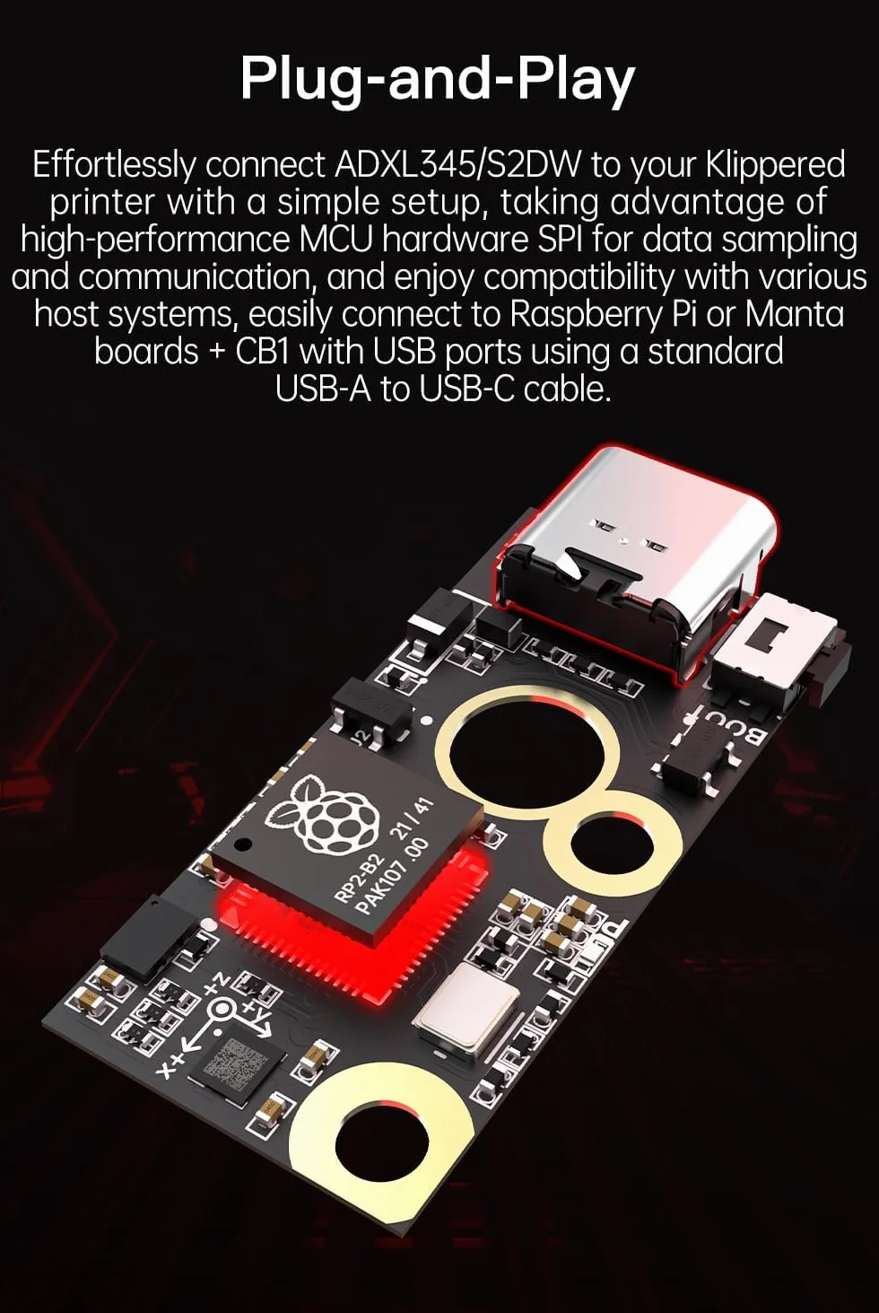BIGTREETECH ADXL345 V2.0 Płytka akcelerometru Klipp-er Input Shaping części do hotendu drukarki 3D Moduł sensoryczny wsparcie połączenie USB dla Voron Stealthburner