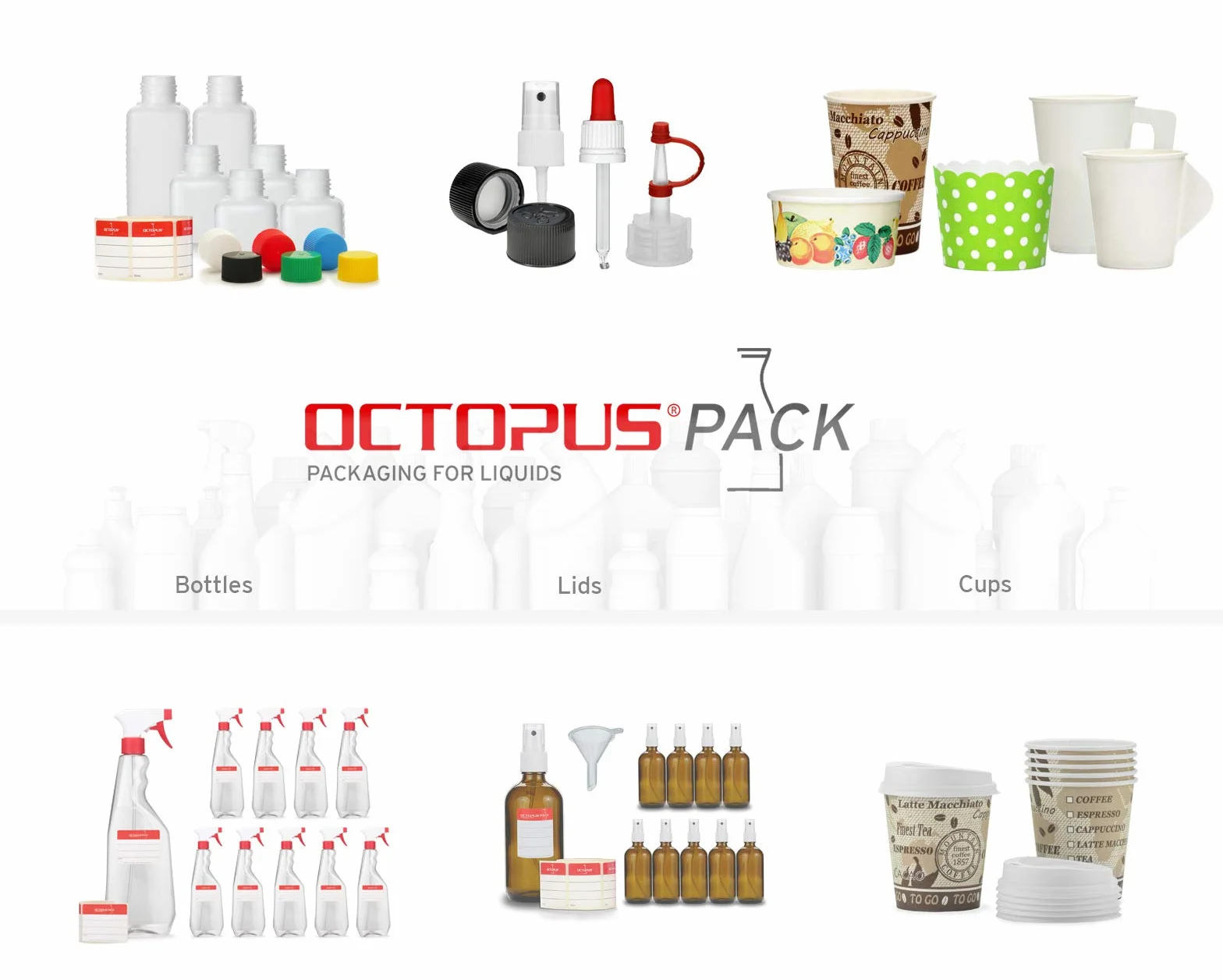 Octopus 10 plastikowych butelek 100 ml z LDPE, naturalnych, G18, zakrętka, czerwona taśma mocująca i czepek