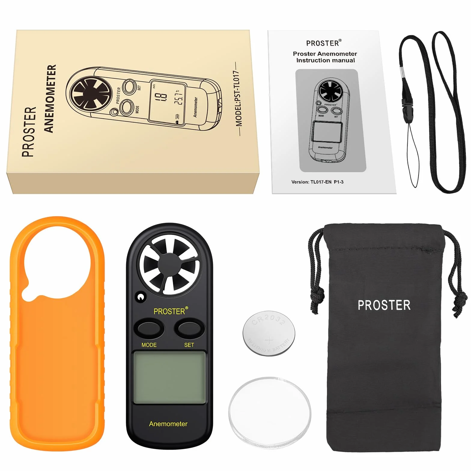 Proster Anemometr cyfrowy wyświetlacz LCD termometr prędkości wiatru powietrza z podświetleniem do żeglarstwa, latawiec, surfing, morski, wędkowanie itp