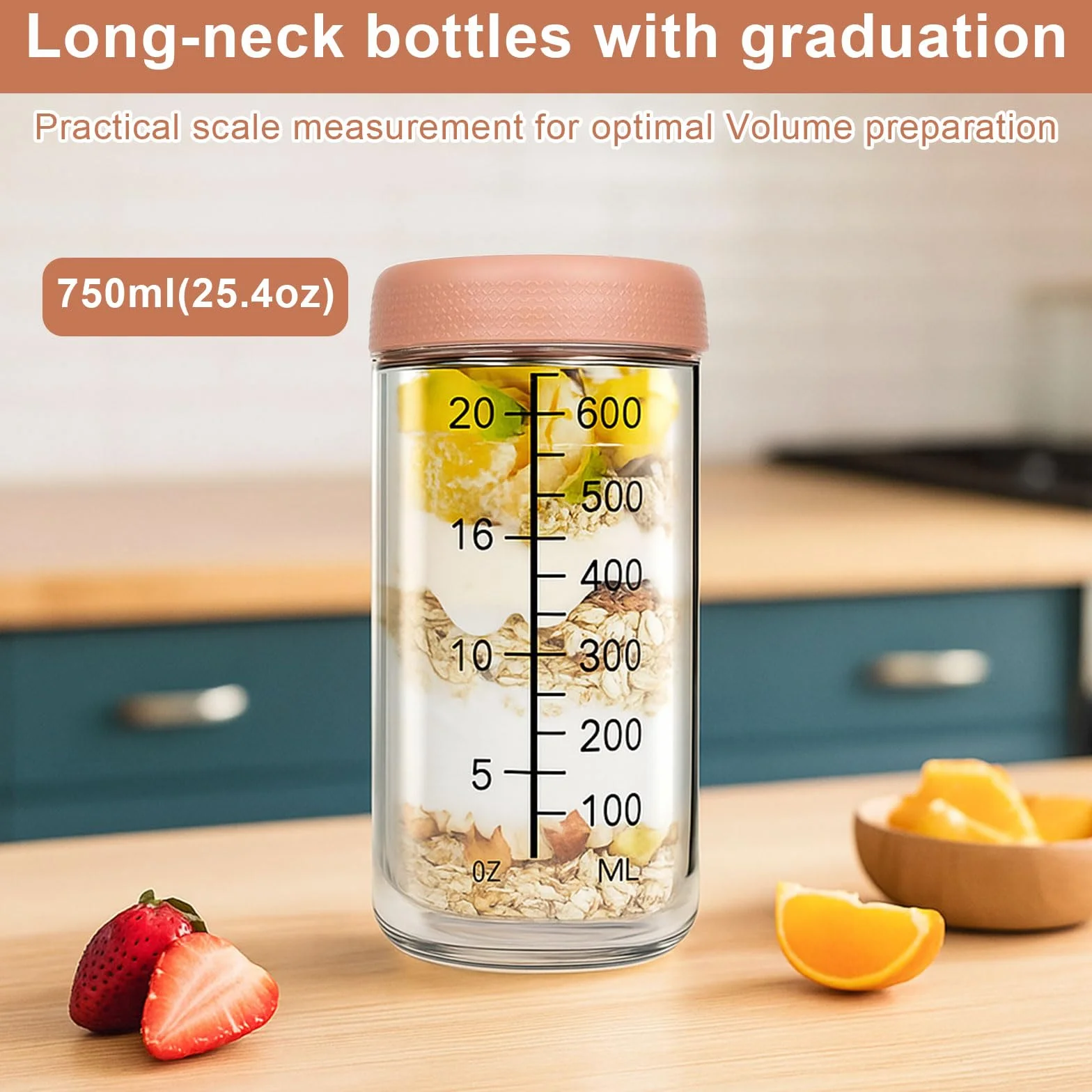 4 sztuki słoików Meal Prep 750 ml – słoiki do przechowywania ze szkła borokrzemowego z zakręcaną pokrywką i skalą – hermetyczne słoiki do przygotowywania posiłków na noc, jogurt, sałatkę
