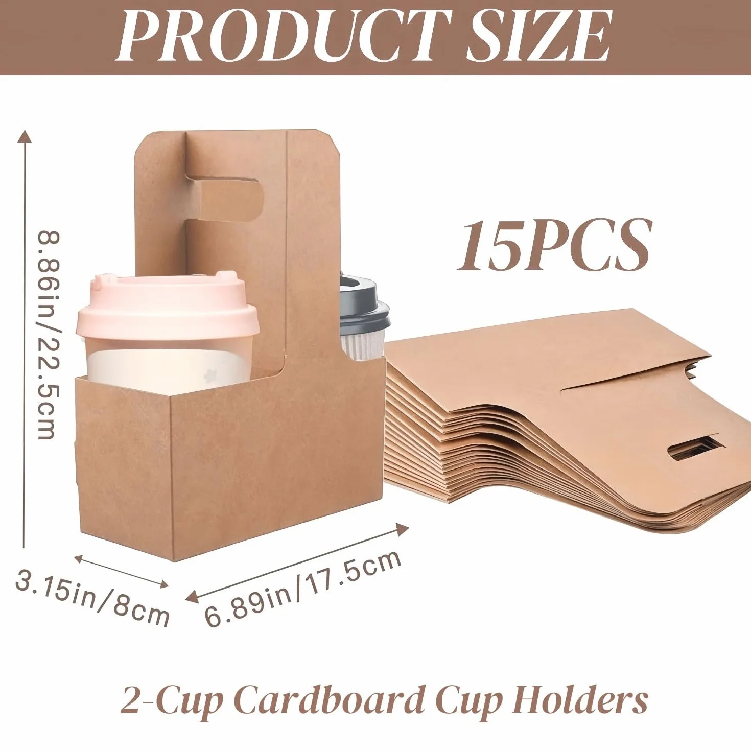 Kartonowy uchwyt na napoje 2 filiżanki kraft 17,5x8x22,5 cm 15 sztuk