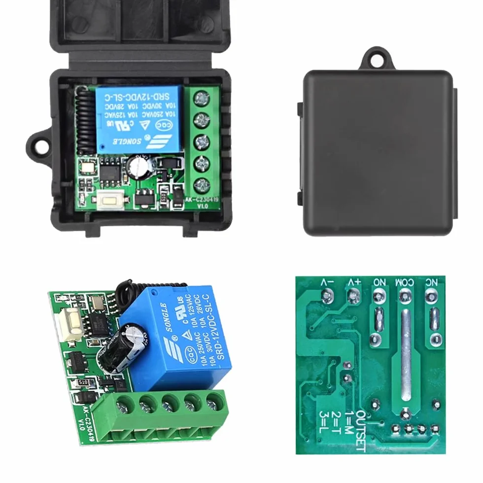 Gebildet 433Mhz Uniwersalny bezprzewodowy pilot zdalnego sterowania DC 5-30V 1CH Moduł odbiornika przekaźnika RF Nadajnik Chwilowy zatrzask do LED,pompa,samochód(nadajniki 1przyciski+1 odbiornik 1CH)