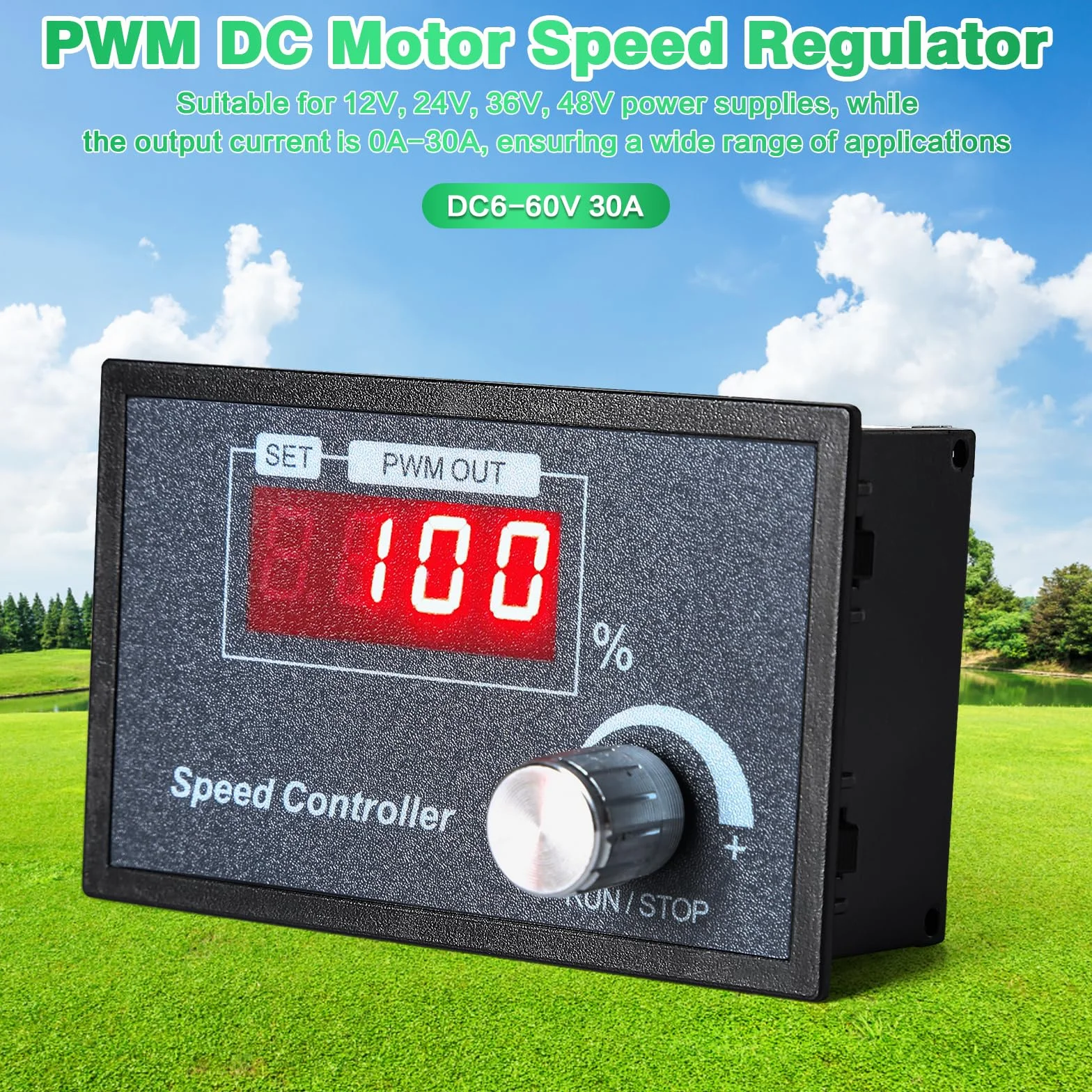 Kontroler prędkości PWM DC 6-60 V 30 A, regulator silnika prądu stałego, regulowany bezstopniowy
