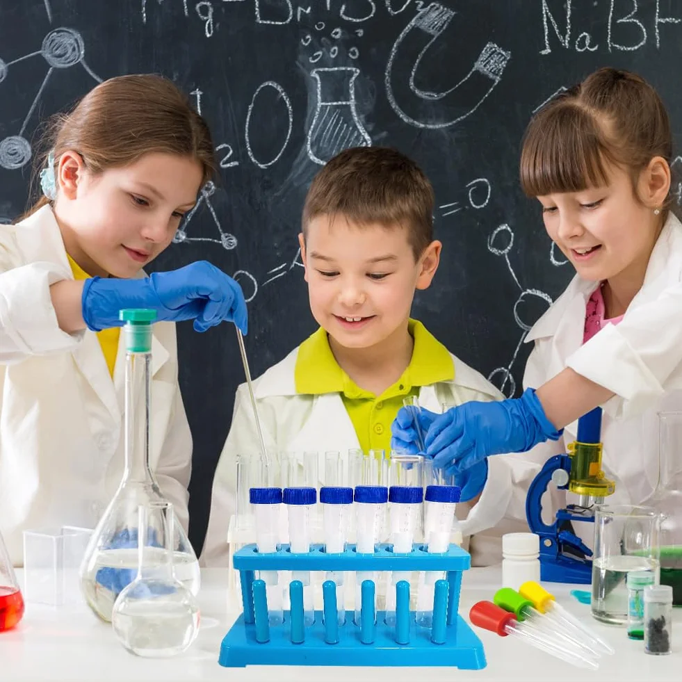 Zestaw probówek dla dzieci 11 sztuk ze stojakiem i pipetą plastikowy