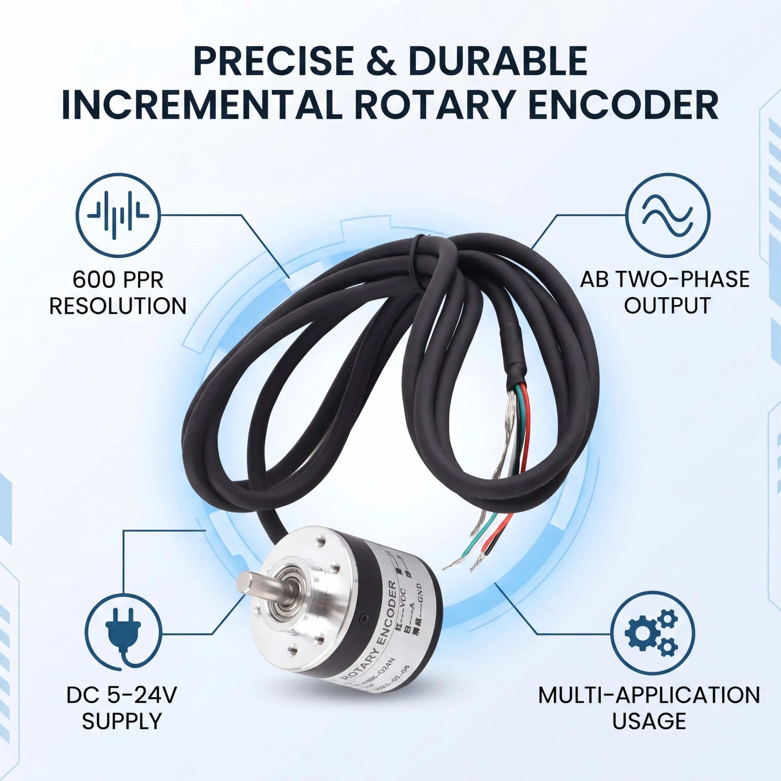 600P/R inspekcyjny koder obrotowy, fotoelektryczny koder rotacyjny DC 5V-24V AB 2-fazowy fotoelektryczny enkoder wał 6 mm koder szerokie napięcie zasilacze