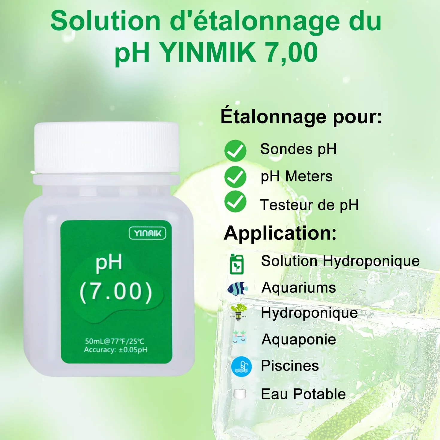 YINMIK zestaw do kalibracji miernika pH (4.00, 7.00 i 10.01) z zestawem do ochrony roztworu, 3 butelki po 50 ml roztworu buforowego do kalibracji pH i 2 butelki po 10 ml roztworu KCL do sond pH dla