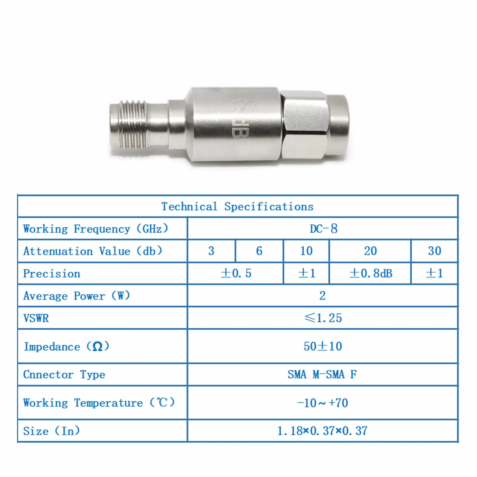 TOJOIN 2 Sztuk TłUmik 8GHz 3-30 dB SMA MęSki na SMA żEńSki StałY TłUmik TłUmik Koncentryczny RF 2w 50ohm (2W 8G 6dB-2pcs)