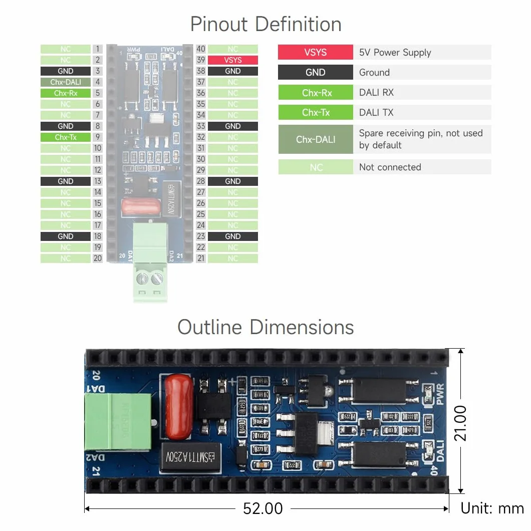 Waveshare DALI2 Expansion Module for ESP32-Pico Series Boards, Supports DALI Communication for Customized Control of Multiple Lighting Groups