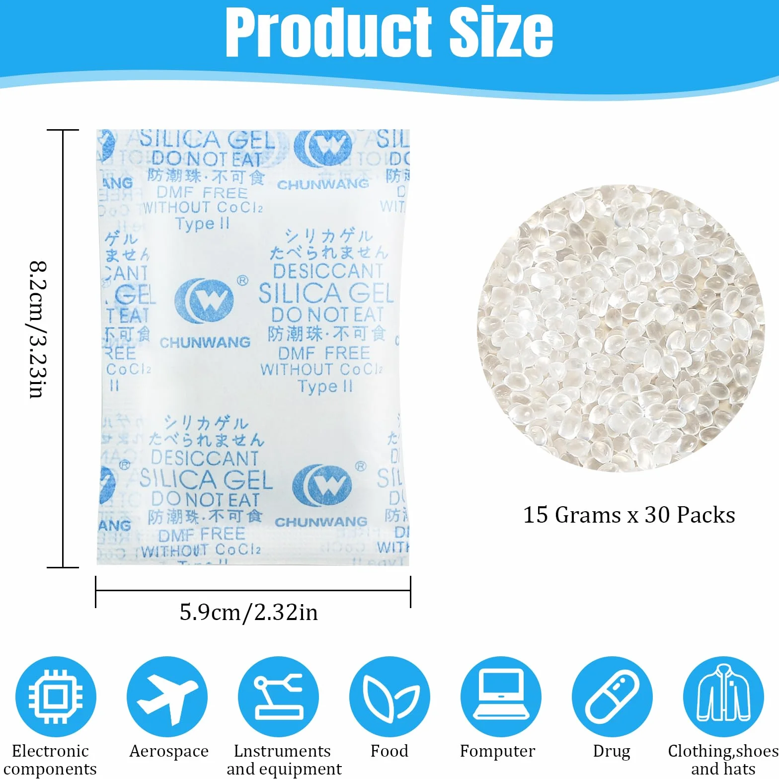 Żel krzemionkowy, opakowanie 15 g x 30, żel krzemionkowy, regenerujący, środek osuszający do filamentu, kul krzemionkowych, worków osuszających do drukarek 3D, przechowywania filamentu, elektroniki