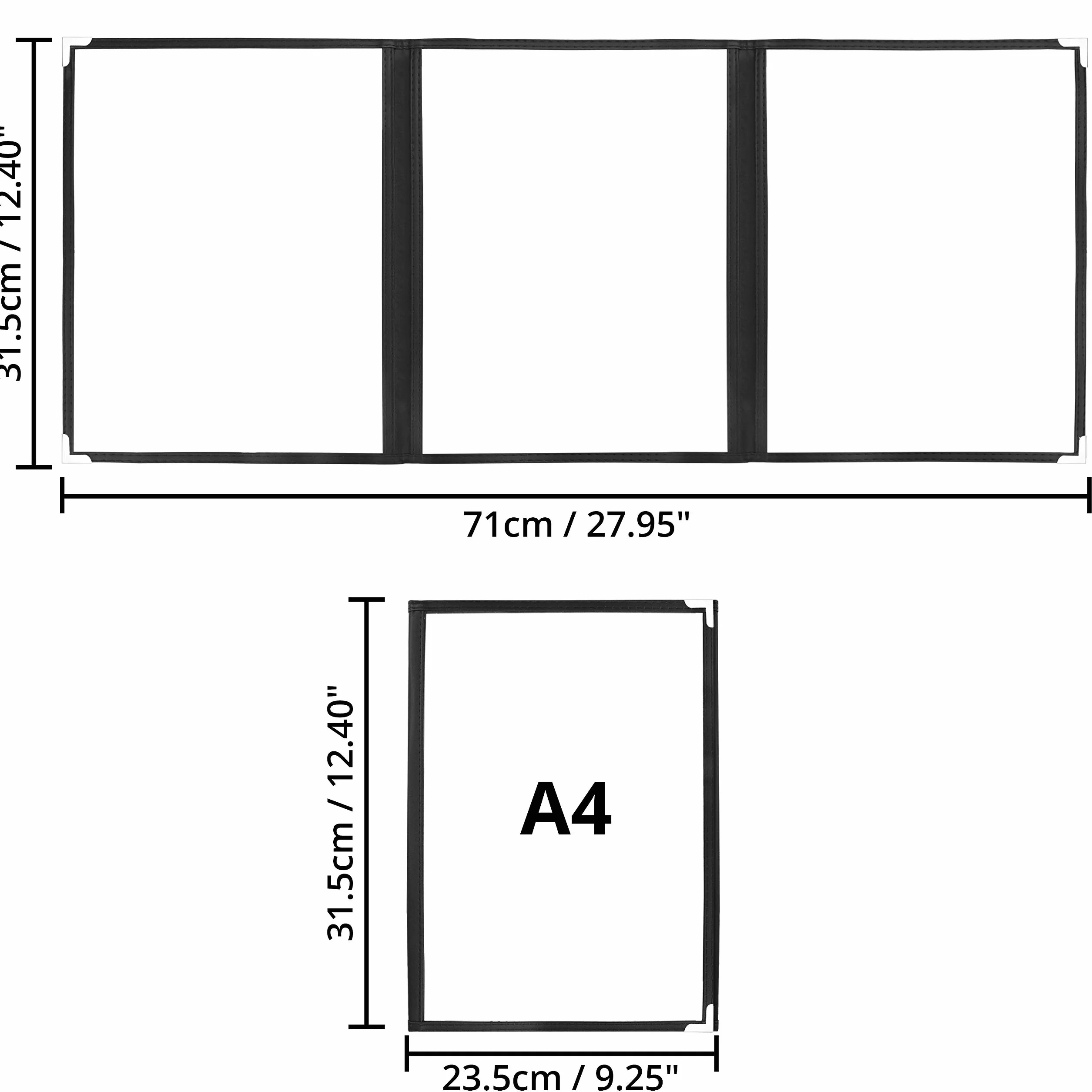 Kurtzy Potrójnie Składane Okładki na Menu A4 (5 Sztuk) - Dwustronne Okładki na Menu w Amerykańskim Stylu - Czarne Okładki na Menu z Ochroną Narożników - Do Restauracji, Barów i Kawiarni