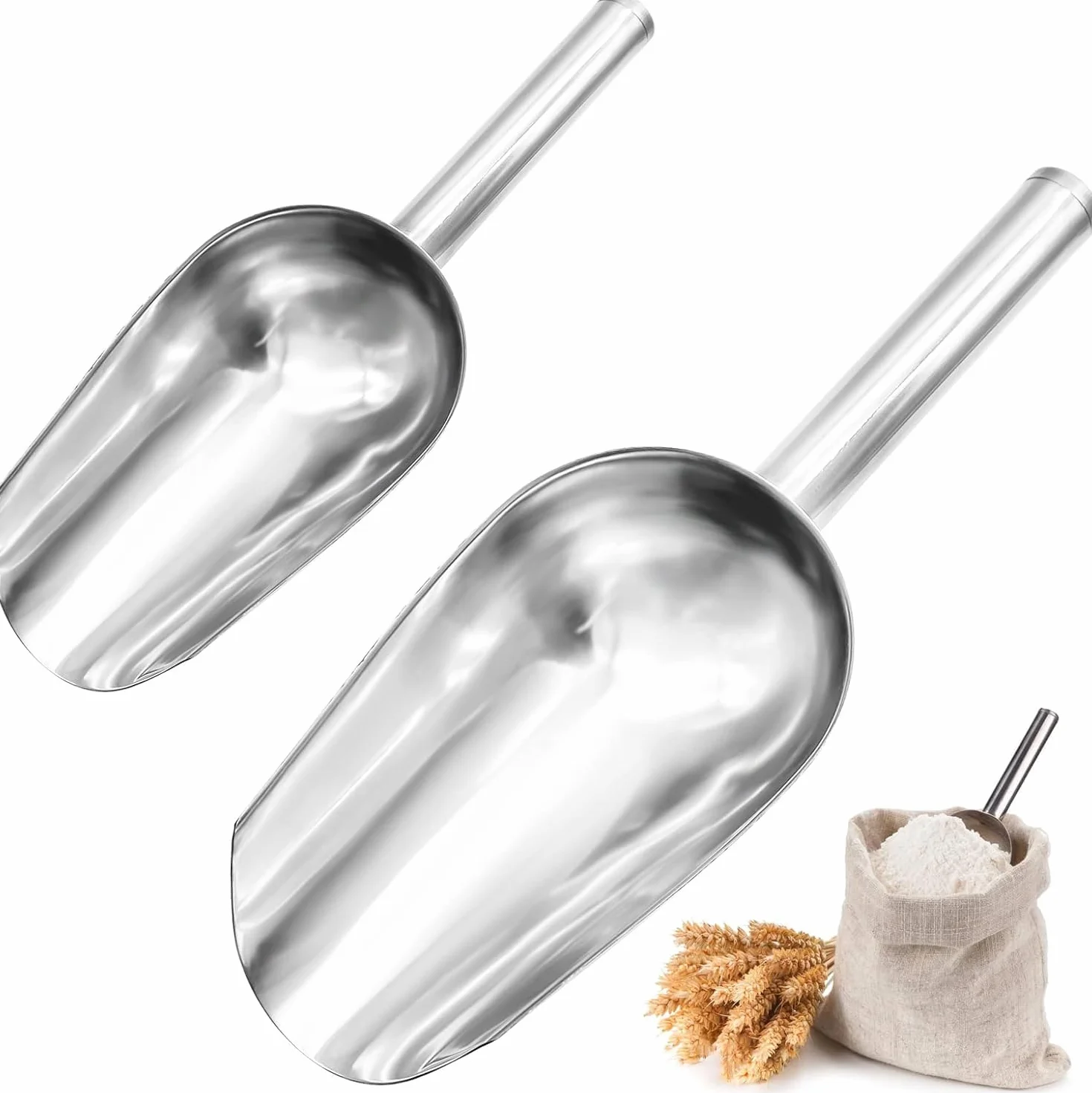 2 sztuki łopatek ze stali nierdzewnej, łopatka do lodu i mąki, wielofunkcyjna kuchenna do karmy, herbaty i worka do baru, kuchni, bufetu, imprez (2 rozmiary)