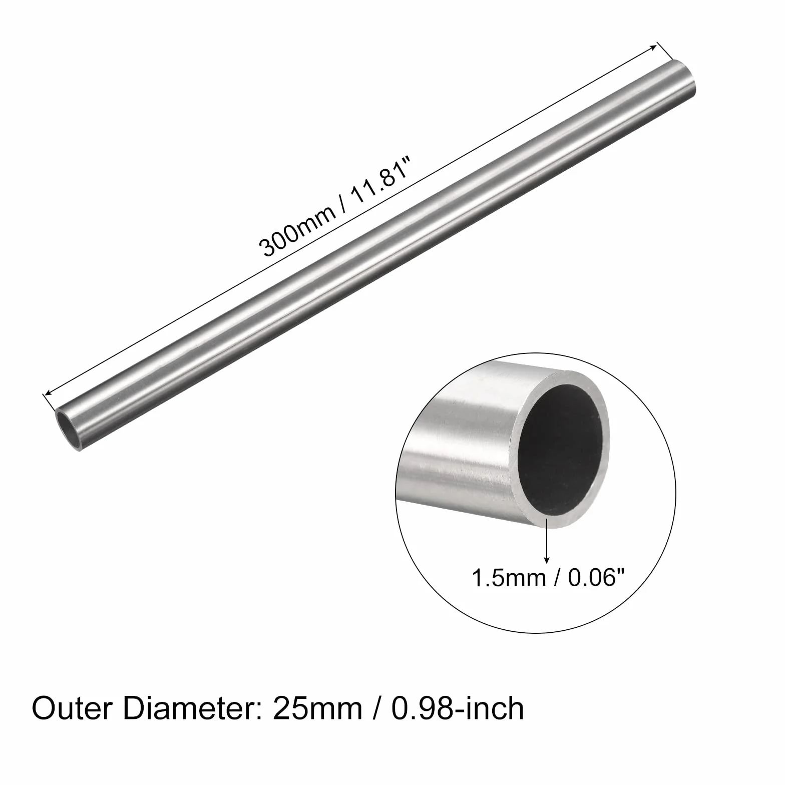 QUARKZMAN Rura ze stali nierdzewnej 304 OD 25 mm x 1,5 mm 300 mm