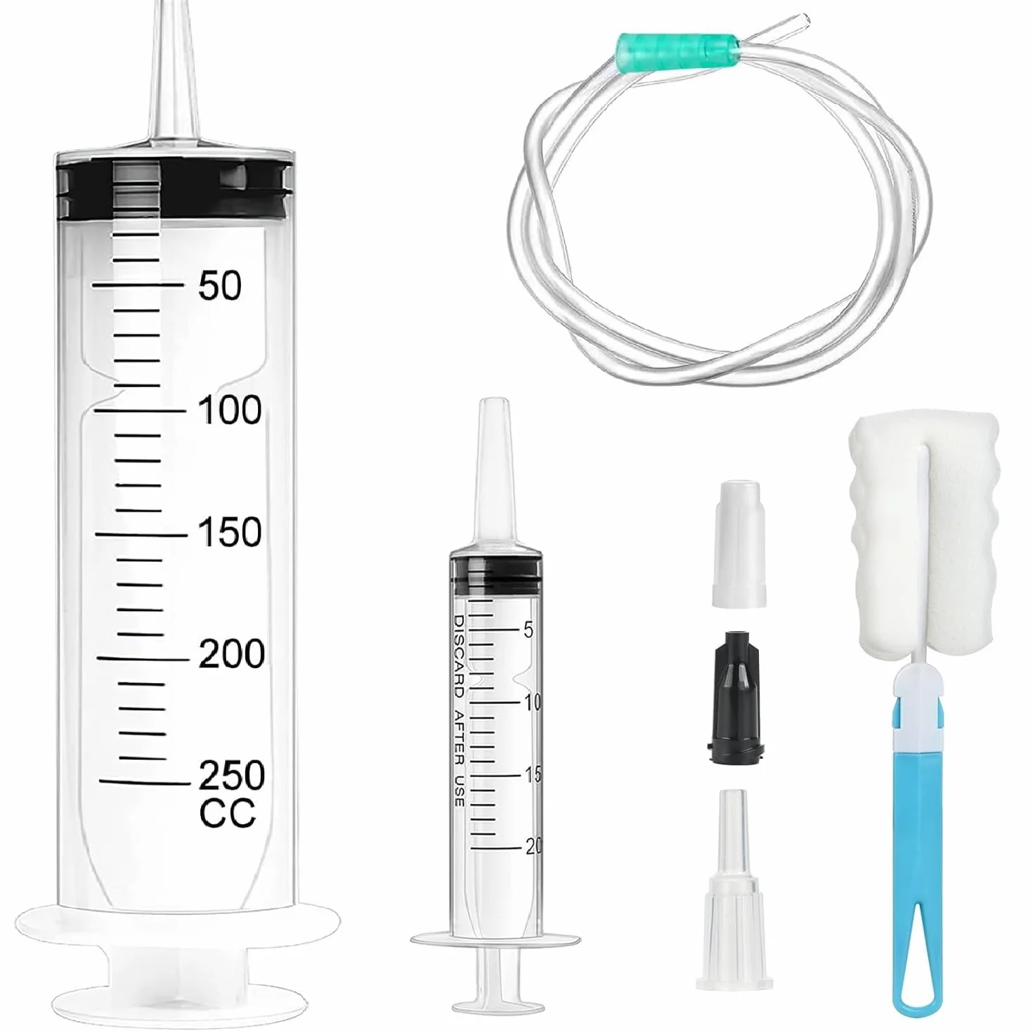 Strzykawka 200/250 ml z wężem, wielokrotnego użytku, do wymiany oleju, odsysania cieczy, stosowania w kuchni, karmienia zwierząt domowych, eksperymentów i hydroponiki