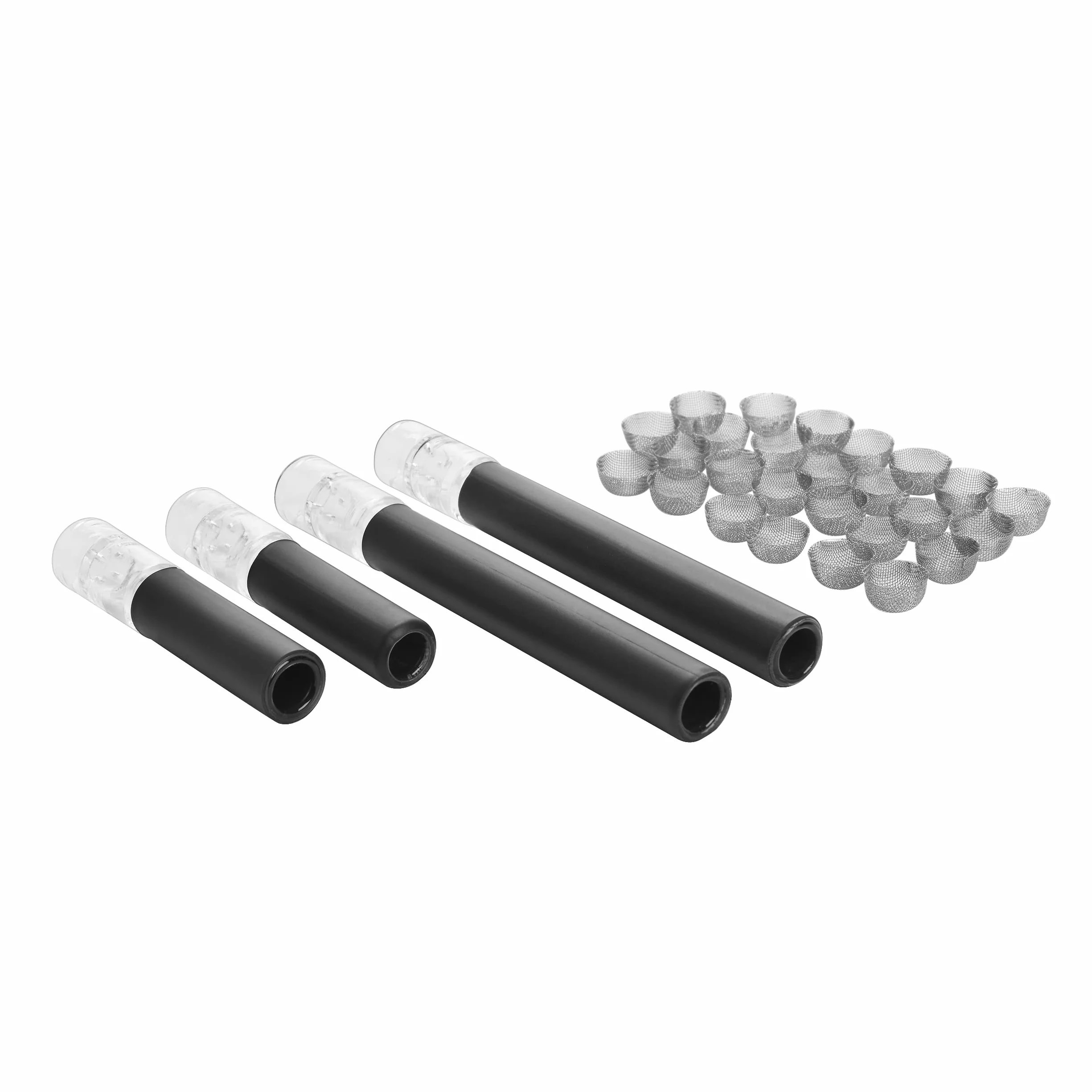 Nietłukące się szklane ustniki do Arizer Solo/Arizer Air Max - czarna owijka (4 szklane rurki i 25 wklęsłych filtrów)