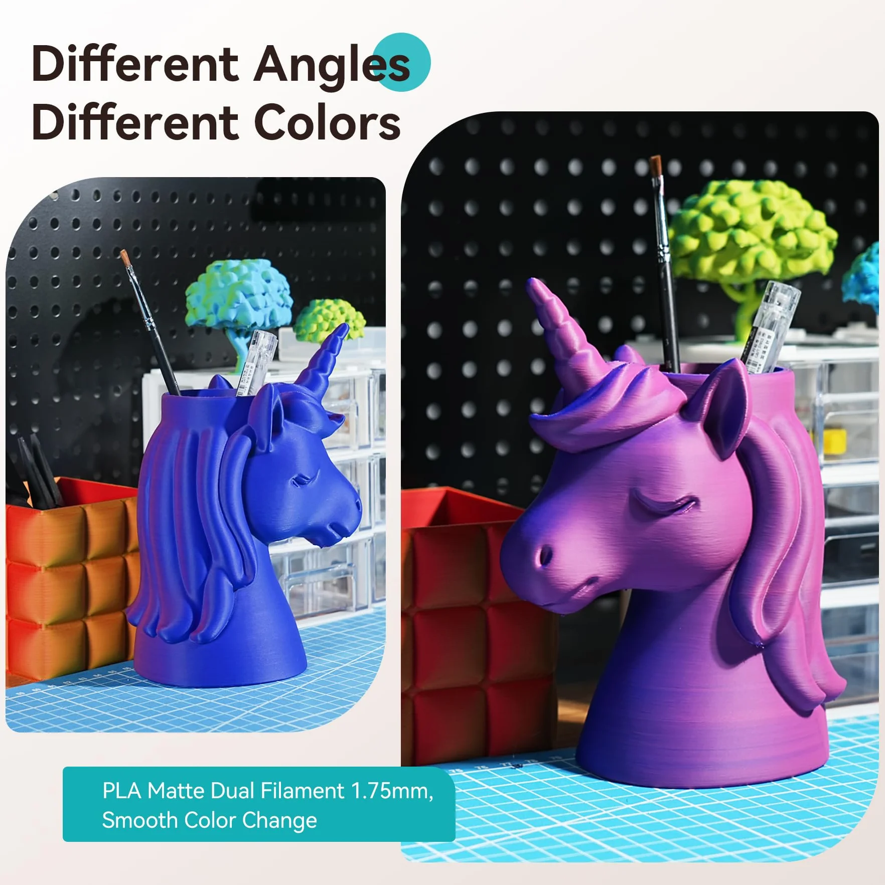 SUNLU Dwukolorowy matowy filament PLA 1,75 mm, dokładność +/- 0,02 mm, szpula 1 kg, niebiesko-czerwony