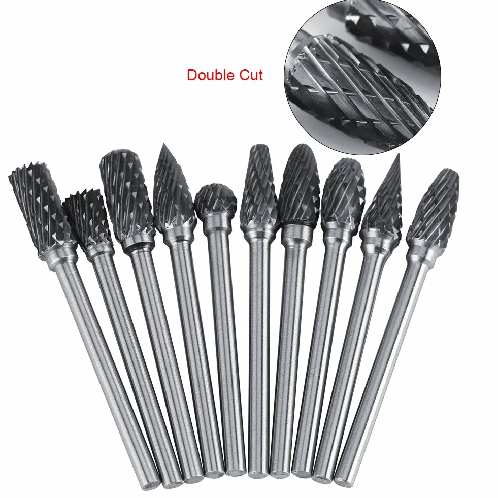 10pcs Obrotowy Wiertła Frezy Ze Stali Wolframu Węglika 6 Mm Średnica Głowy Do Diy Stolarki Rzeźba Grawerowanie Wiercenia (Double Cut)