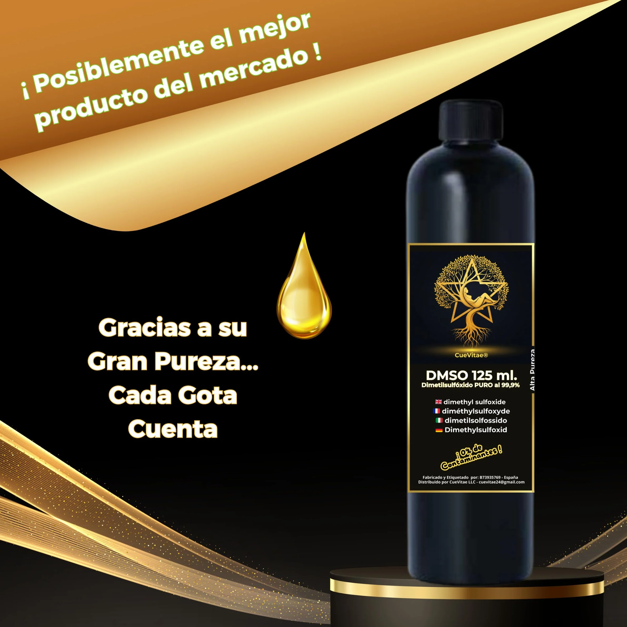 DMSO 125 ml | Dimetylosulfotlenek Maksymalna czystość: 99,9 | Jakość europejska | Opakowanie: HDPE z uszczelką zabezpieczającą, zakraplaczem i kubkiem na prezent | rozporządzenie (UE) nr 1272