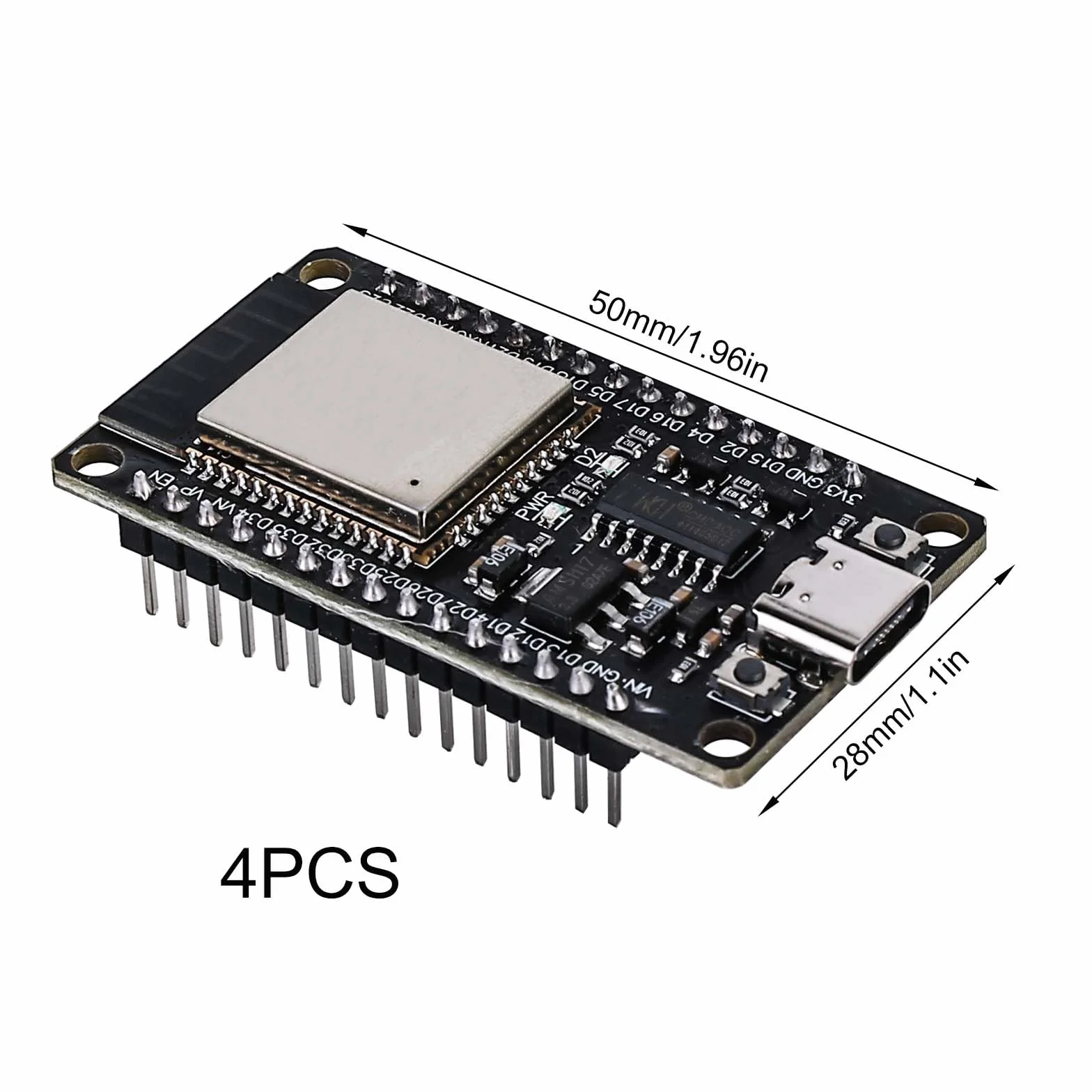 4 sztuki płyty rozwojowej ESP32 moduł NodeMCU, płyta rozwojowa ESP-32S 2,4 GHz Dual Core WLAN WiFi Bluetooth 2-w-1 mikrokontroler, płyta rozwojowa ESP32 USB C NodeMCU, chip CH340C