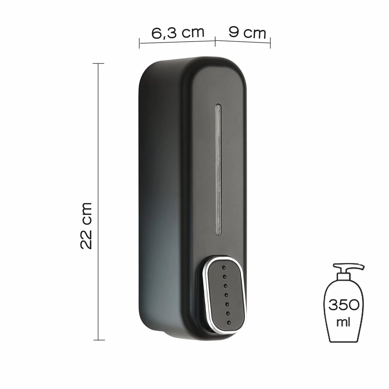 GEDY Mullet Dozownik Mydło i żel Odkażający 350 ml Czarny 22 x 6,3 x 9 cm
