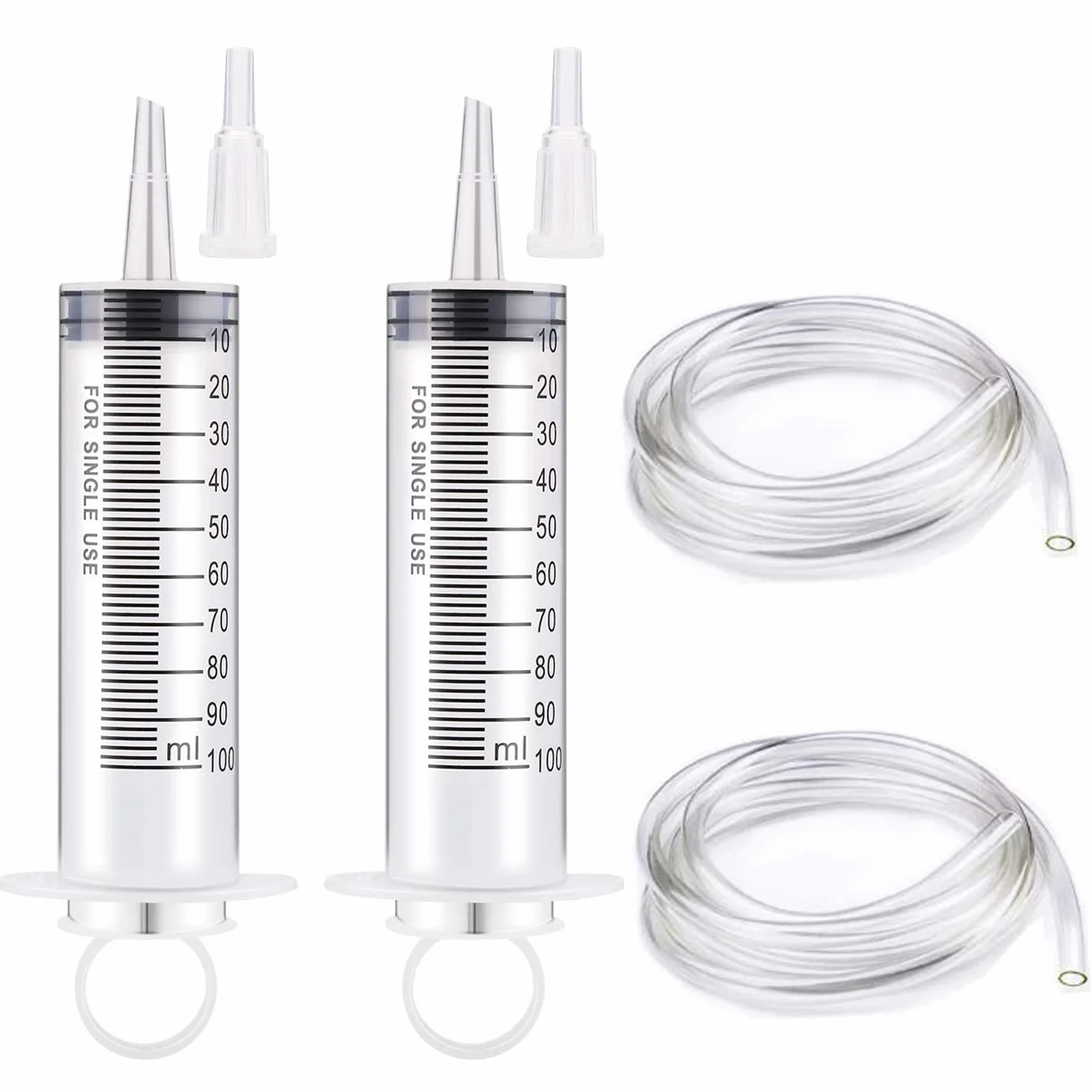 Gebildet 2 strzykawki 100 ml, duża strzykawka z tworzywa sztucznego, strzykawka, narzędzia do strzykawek ogrodowych z plastikowymi rurami 100 cm do laboratoriów naukowych, podlewania, napełniania