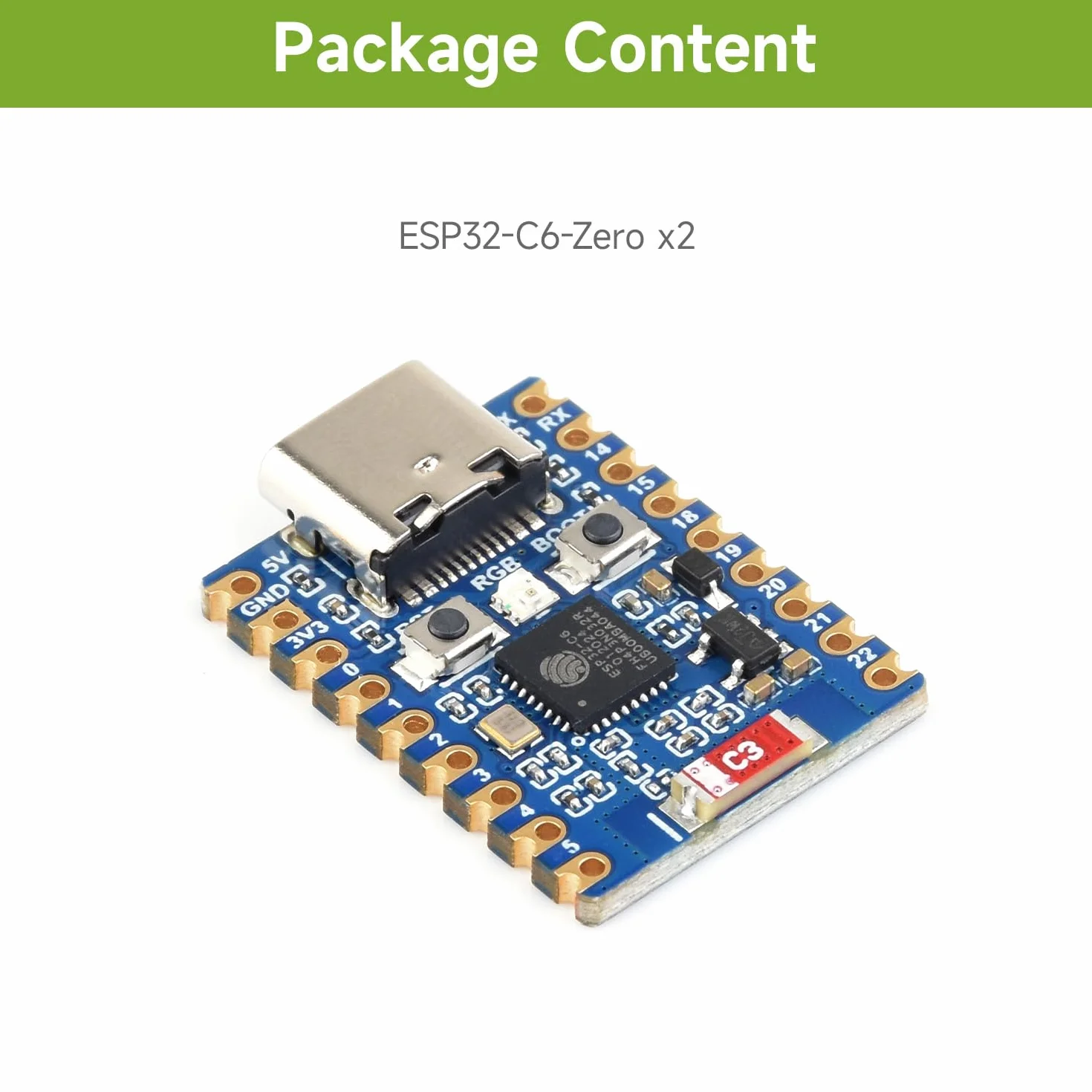 Waveshare ESP32-C6-Zero 2 PCS ESP32-C6 Mini Development Board ESP32-C6FH8 160MHz 2.4GHz WiFi 6 BT5
