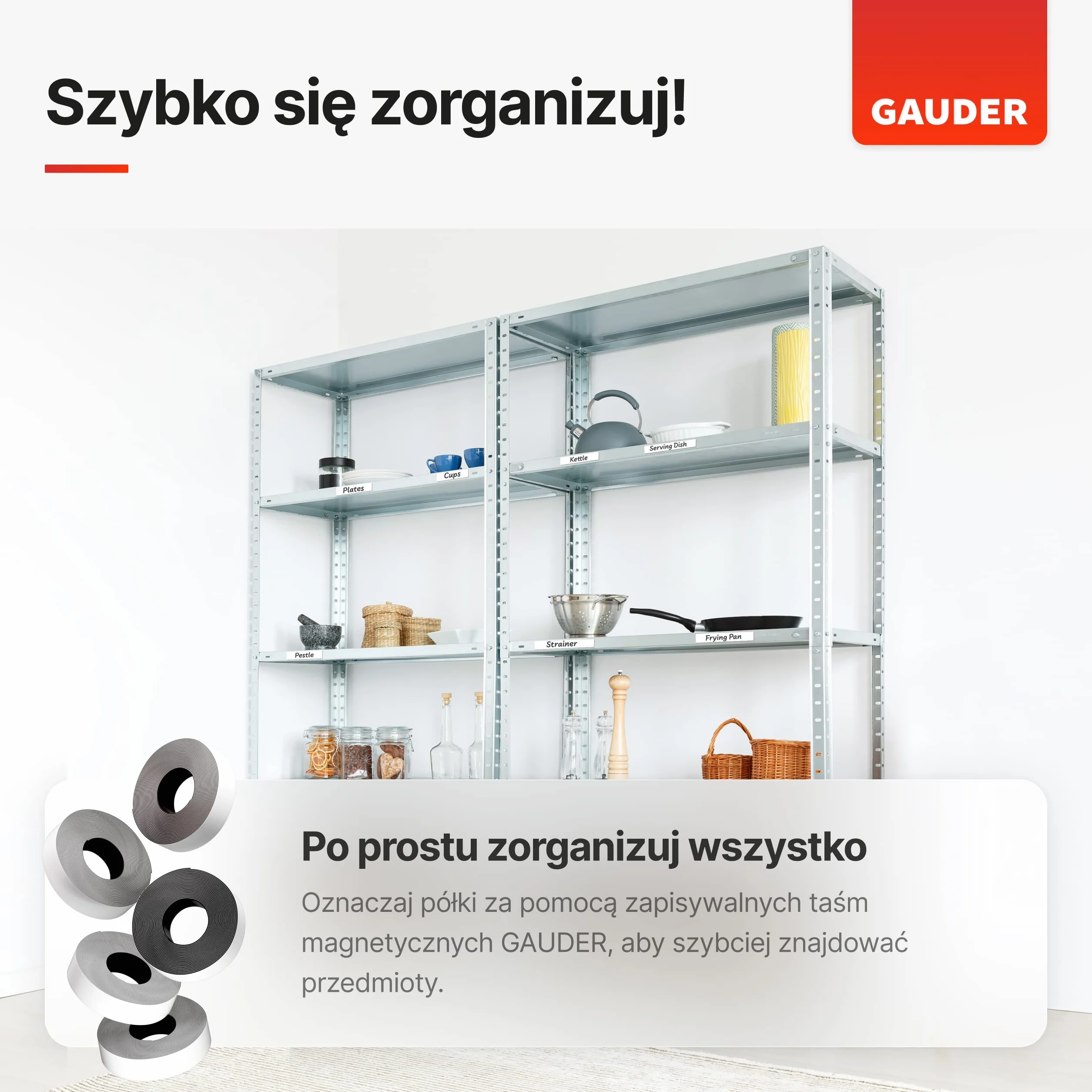 GAUDER Paski Magnetyczne zapisywalne biale 25 mm x 5 m