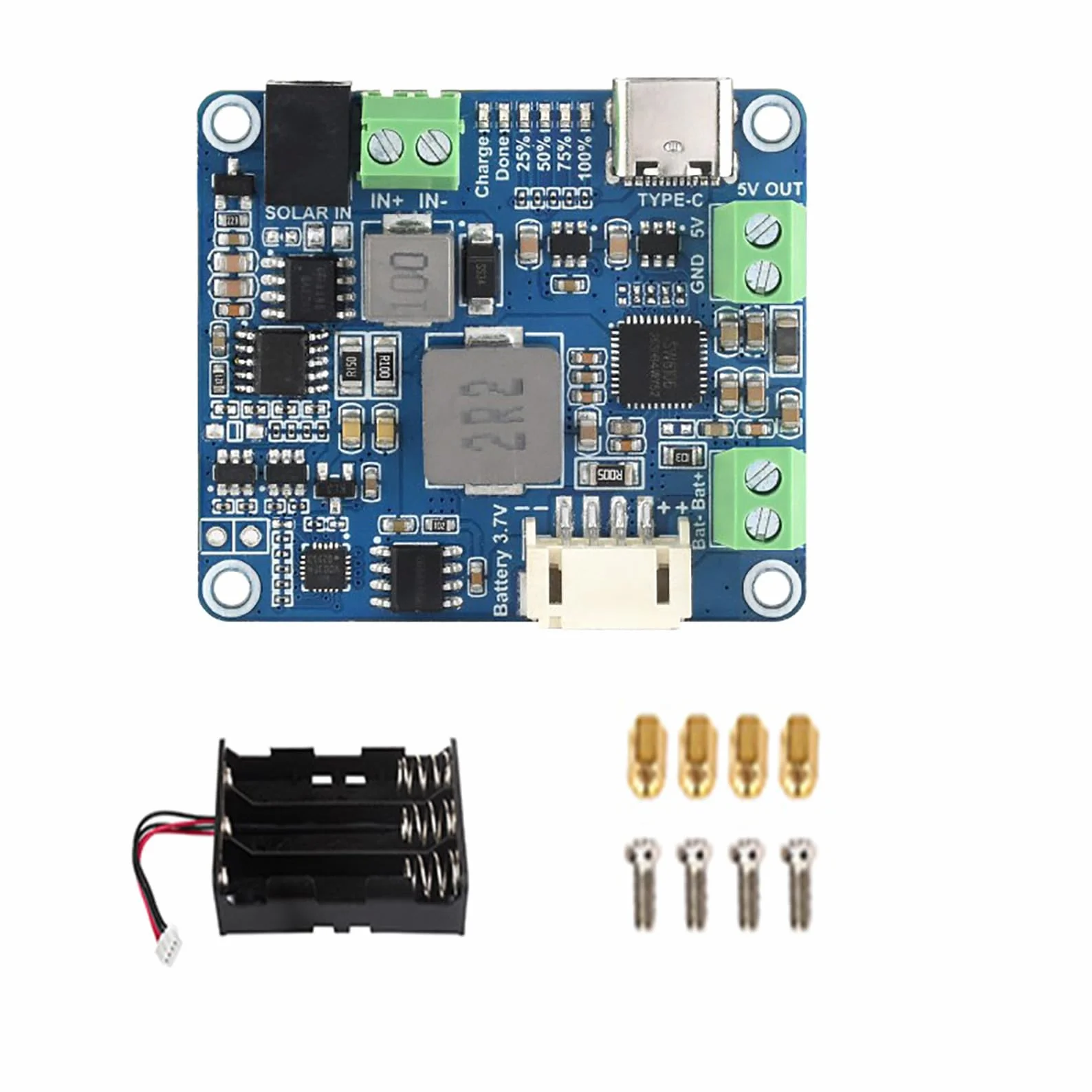 Solar Power Manager Module (D) Fits Raspberry Pi/Jetson Nano/Arduino Supports Type-C Power Adapter lub panel słoneczny 6 V ~ 24 V z uchwytem na baterie (nie zawiera 18650)
