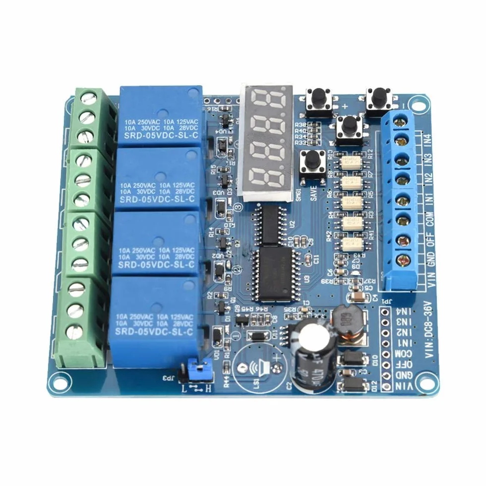 Multifunktions-Zeitrelais-Modul, 8-36V 4-Kanal-Multifunktions-Zeitrelais-Interface-Board-Modul Optokoppler LED