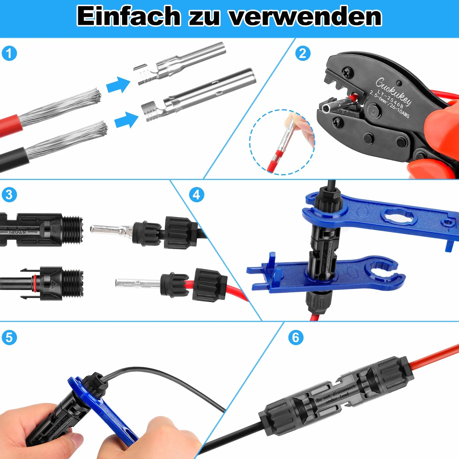 Guokukey PV zestaw wtyczek solarnych męskie/żeńskie IP67 2,5/4/6 mm²
