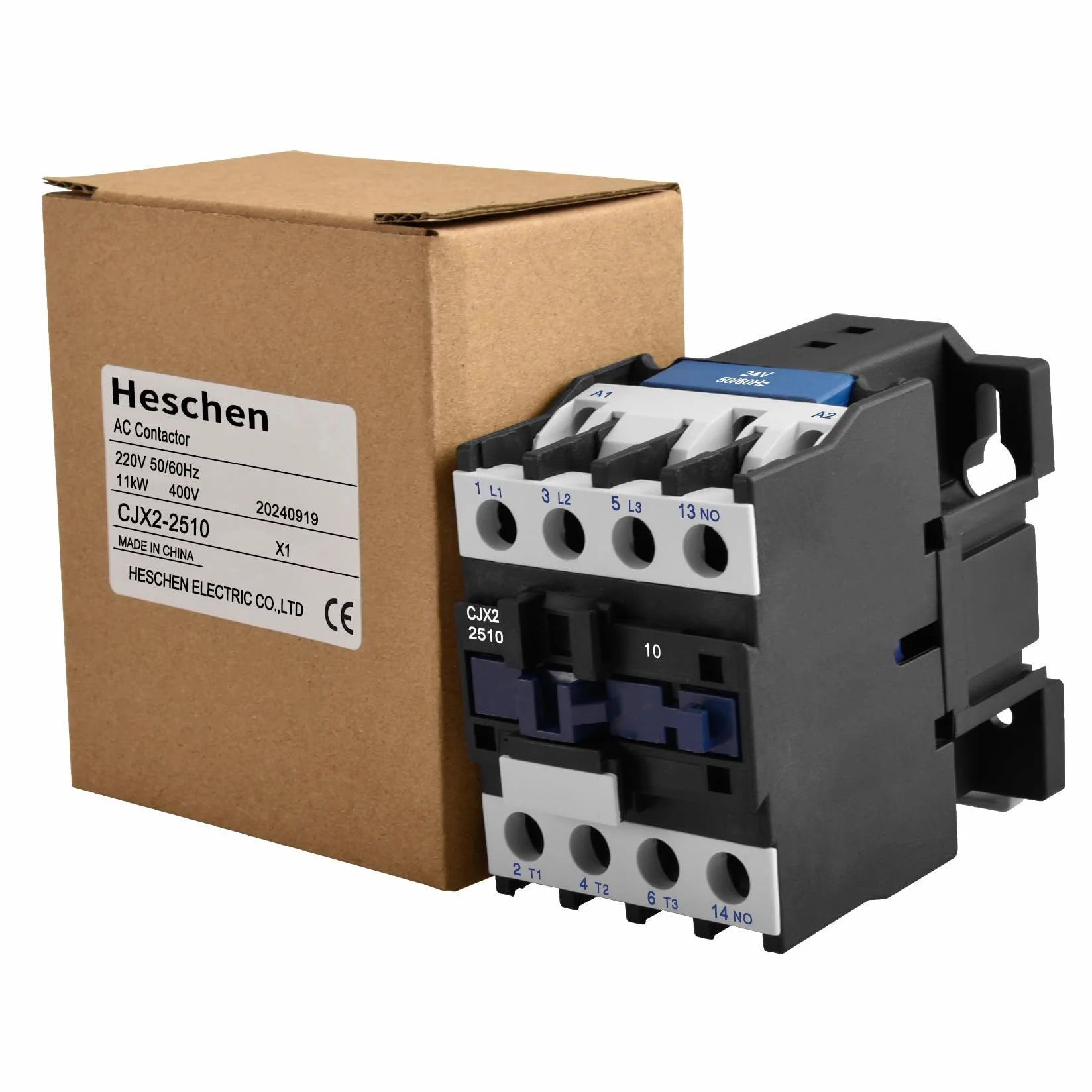 Heschen Stycznik AC, CJX2-2510, cewka 24 V 50/60 Hz, 3P, 3-biegunowa, normalnie otwarta, Ie 25 A, Ue 380 V