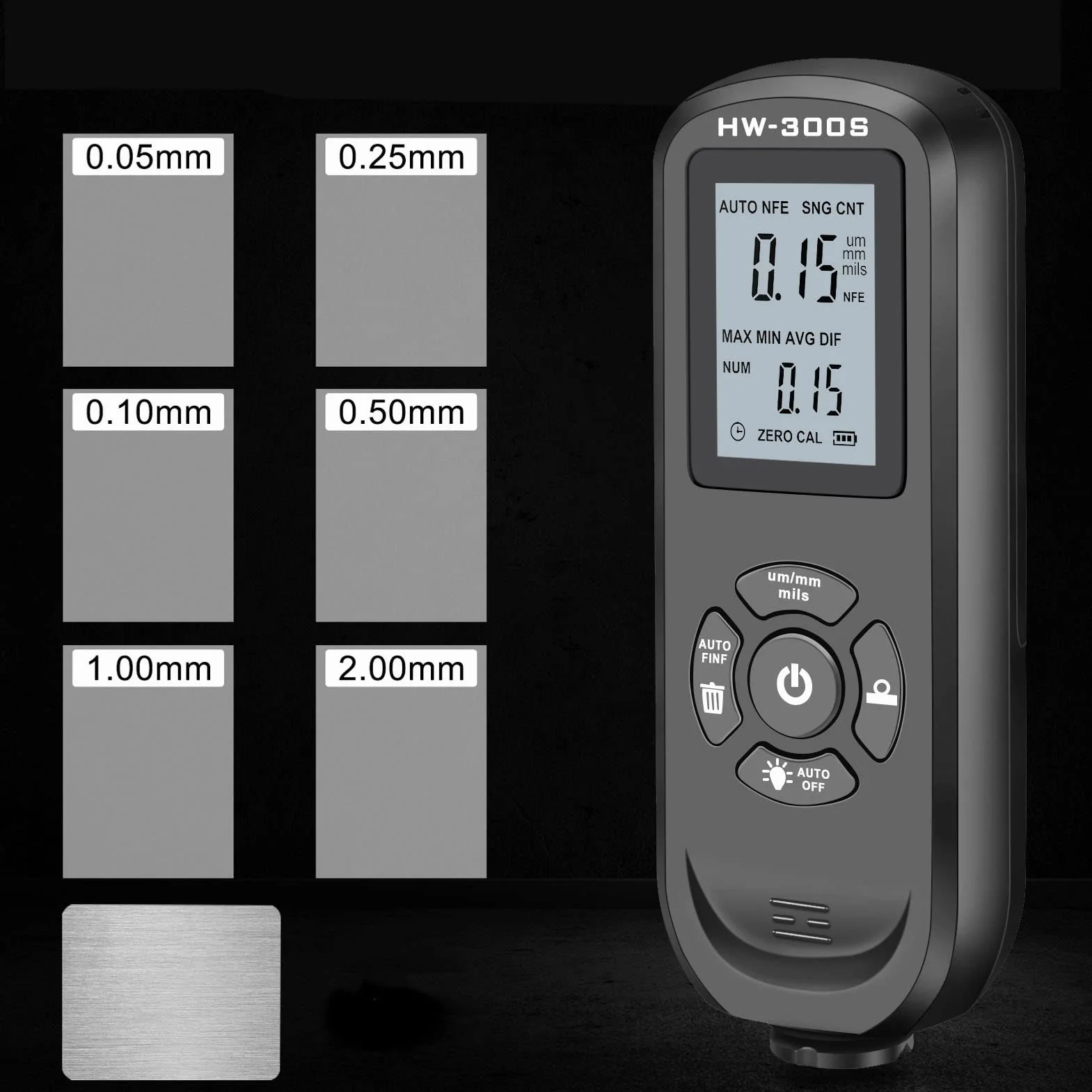 Miernik Grubości Lakieru 0-1500 μm Miernik Grubości Lakieru z Wyświetlaczem LCD i Cyfrowym Odczytem w Trzech Jednostkach μm/mm/mils do Pomiaru Grubości Powłok Nieprzewodzących