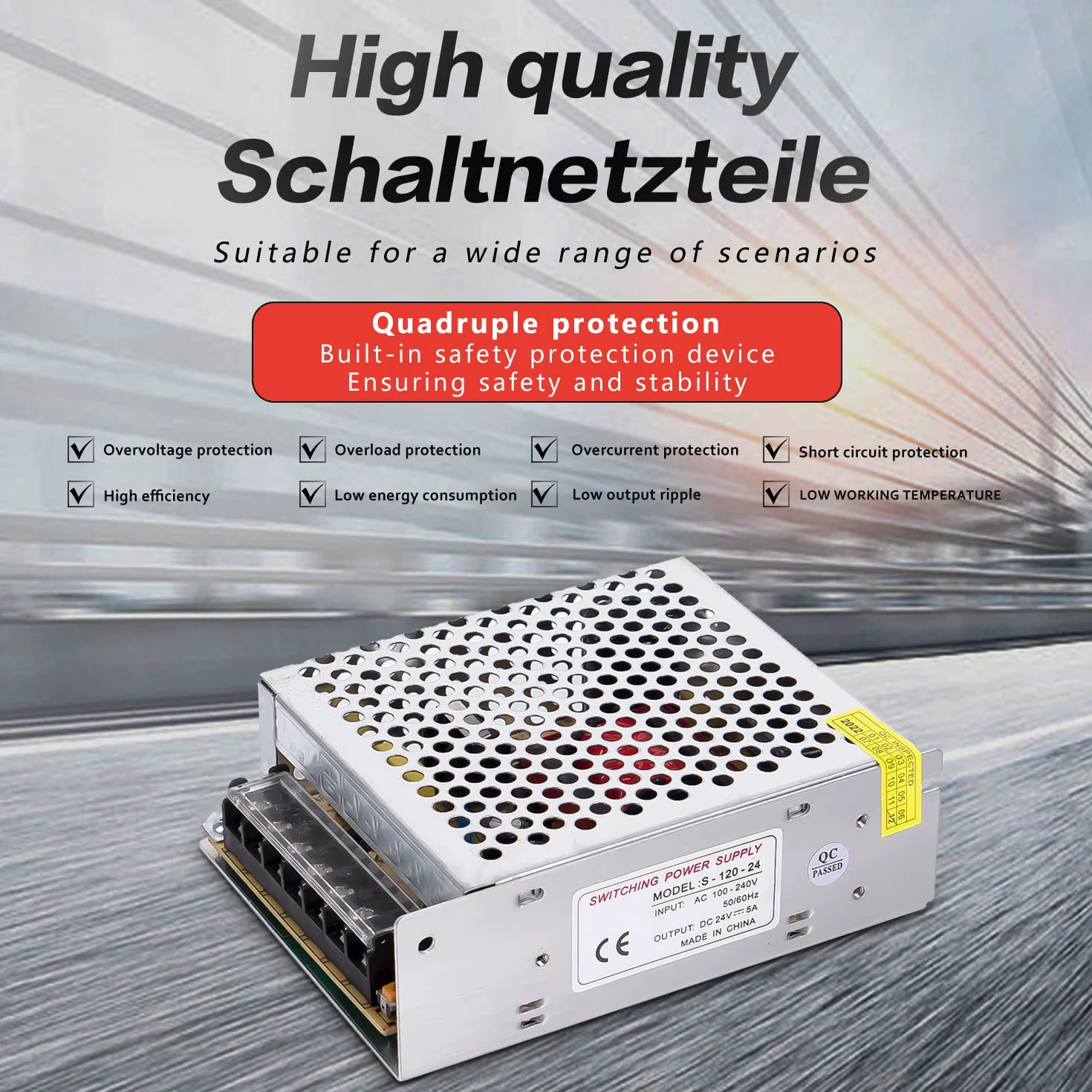 przełącznik zasilania AC 100-240 V do 24 V 5 A 120 W DC, transformacji napięcia, nadaje się do LED pasków, kamer, monitoringu, projektów