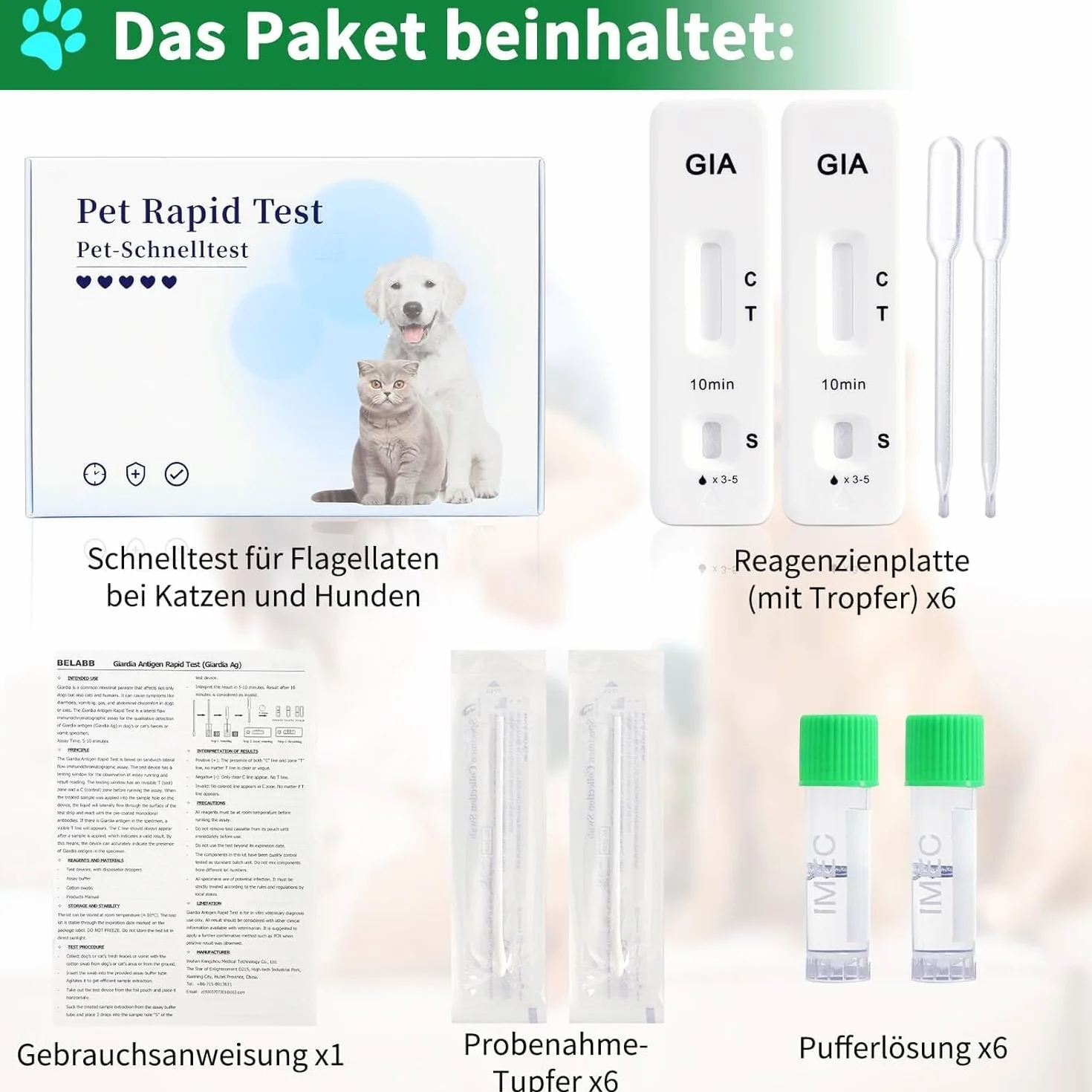 5 x Giardien szybki test dla psów i kotów, test Giardii, jakościowy test Giardia