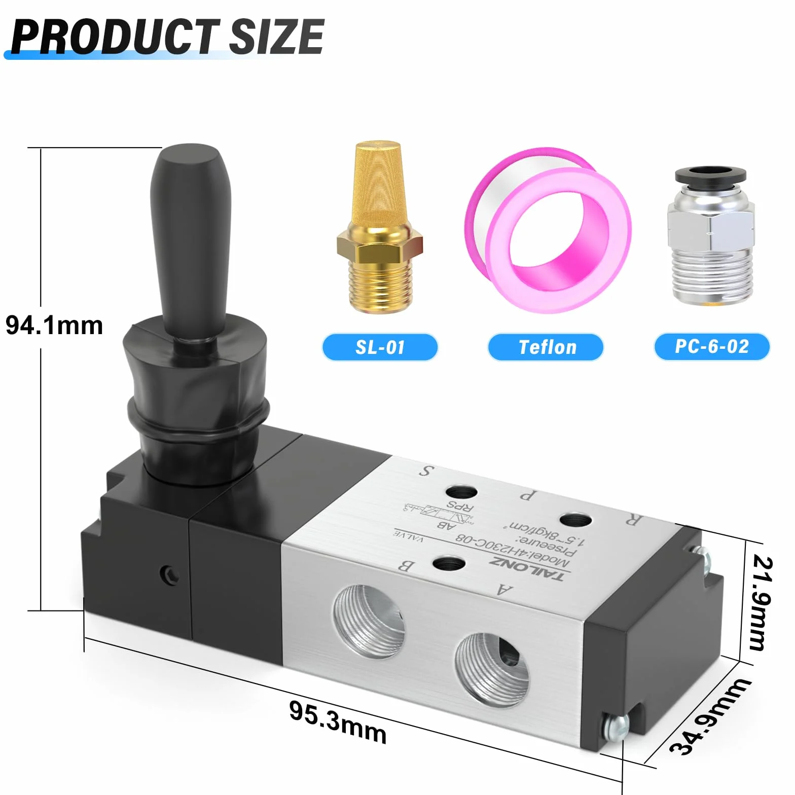TAILONZ PNEUMATIC 5-drożny 3-pozycyjny zawór ręczny pneumatyczny 4H230-08C 1/4" BSP Push-Pull
