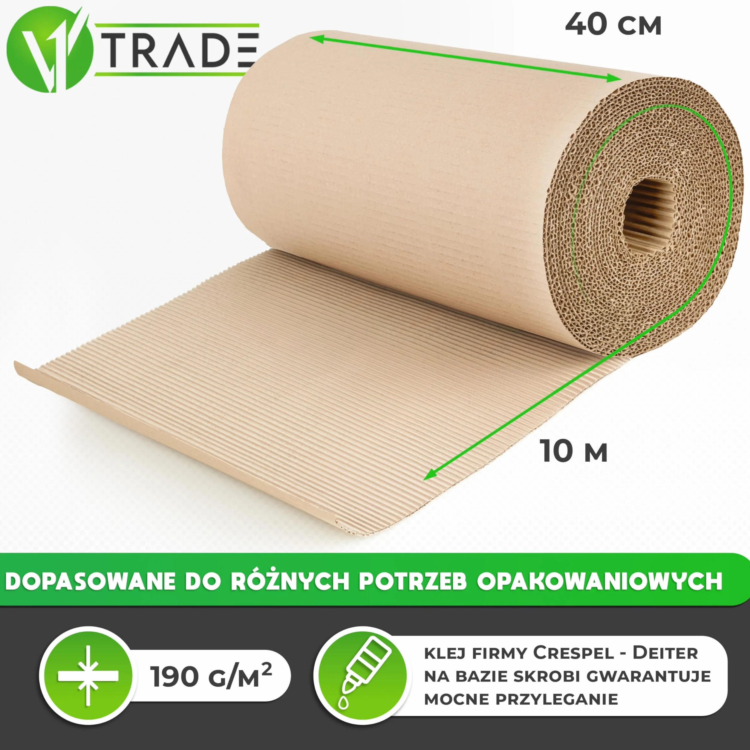 V1 TRADE Rolka tektury falistej 40 cm x 10 m 190 g/m2 materiał opakowaniowy