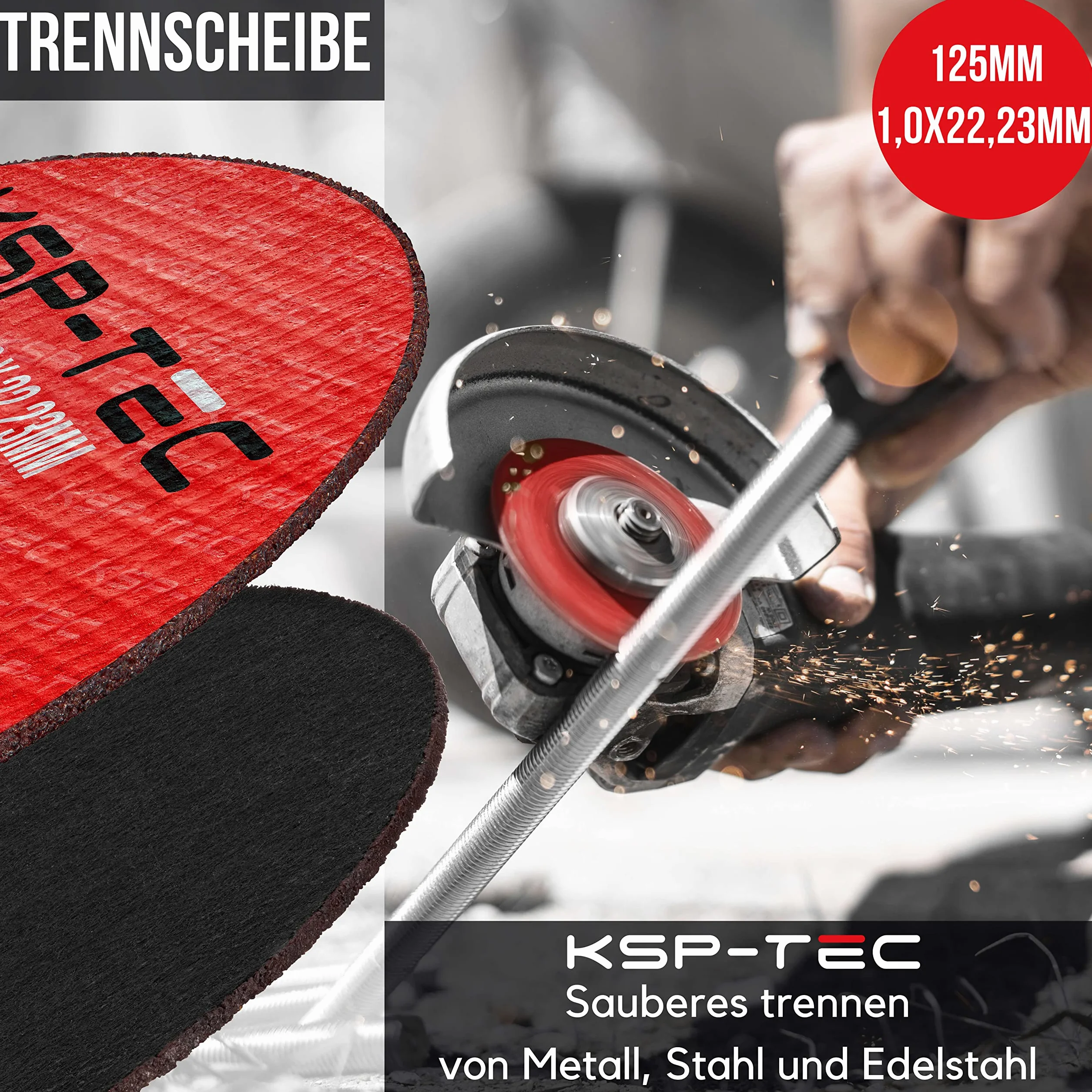KSP-Tec® │8 tarcz do cięcia 125 x 1,0 mm [z okularami ochronnymi i ochroną słuchu] szybka elastyczna z kamienia, tarcza wachlarzowa