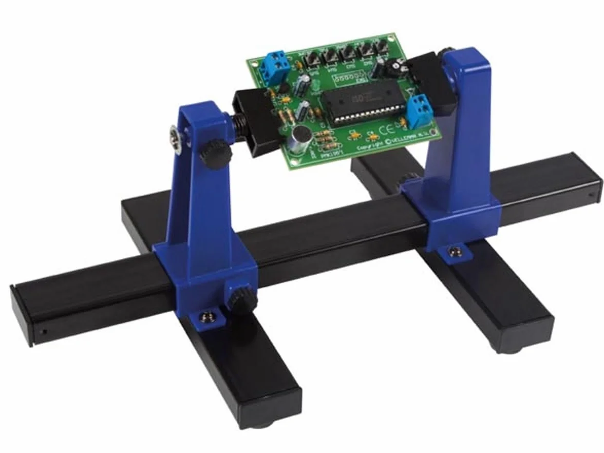 Velleman Uchwyt do płytek drukowanych z podstawą, zacisk PCB, regulowany uchwyt PCB, uchwyt obrotowy 360°, odpowiedni do płytek o wymiarach do 14 x 20 cm, zacisk precyzyjny do napraw i lutowania