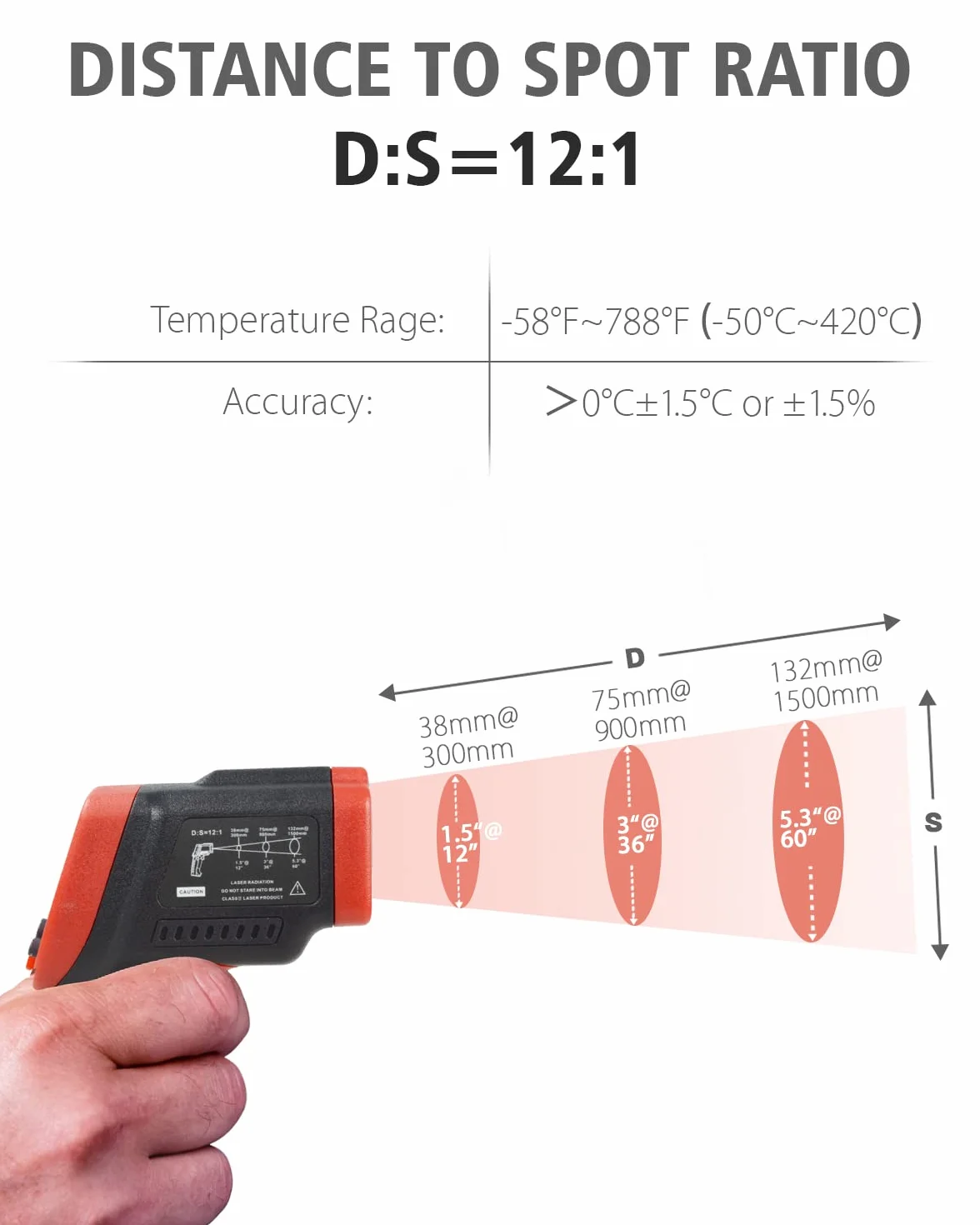 Wintact IRTermometro Igrometro Laser Digitale Superfici -50℃~650℃ con Sonde di Temperatura a Termocoppia di Tipo K per Cucina Frizer