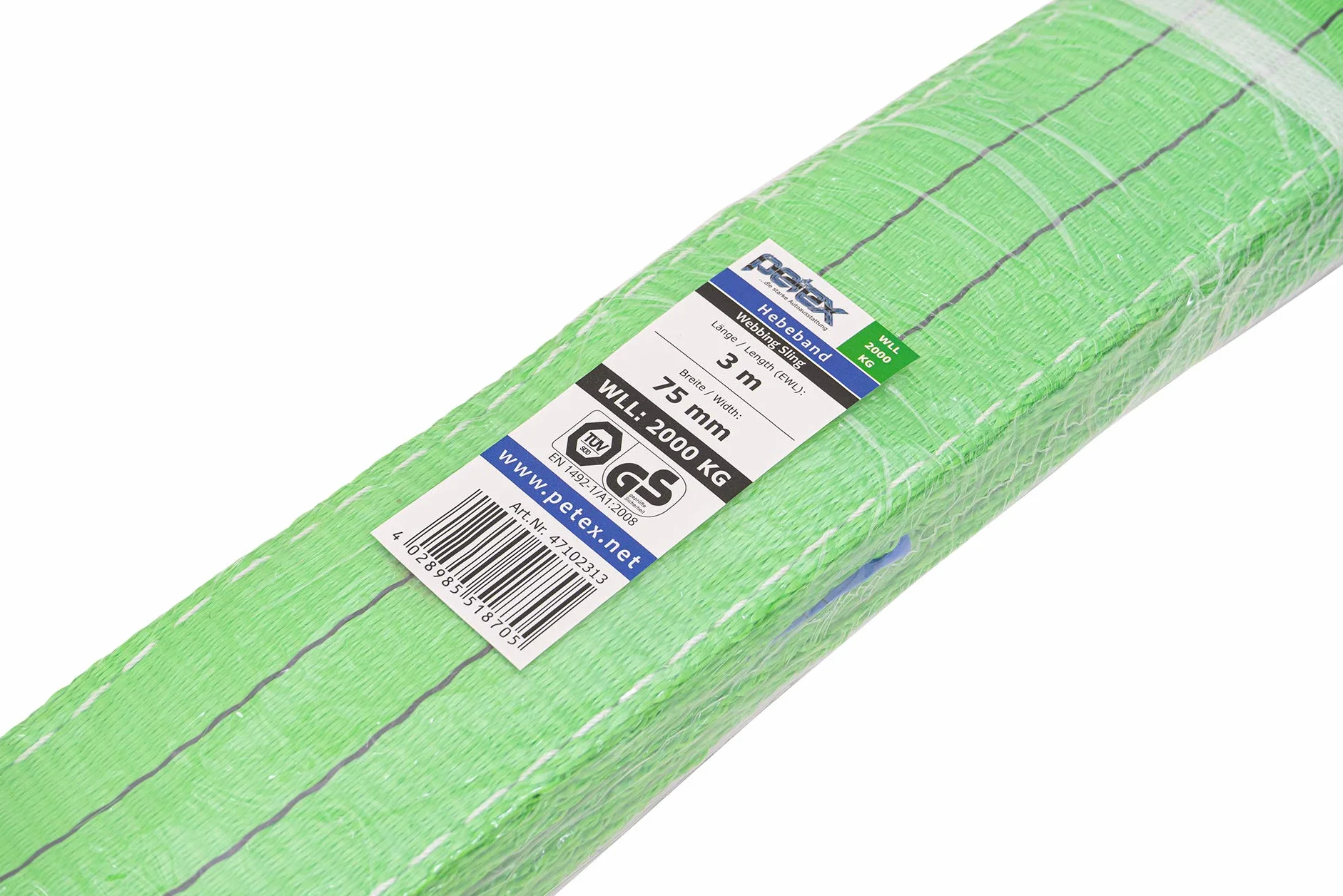 PETEX 47102313 WLL taśma podnosząca, 2000 kg, długość 3 m, szerokość 75 mm, zielona