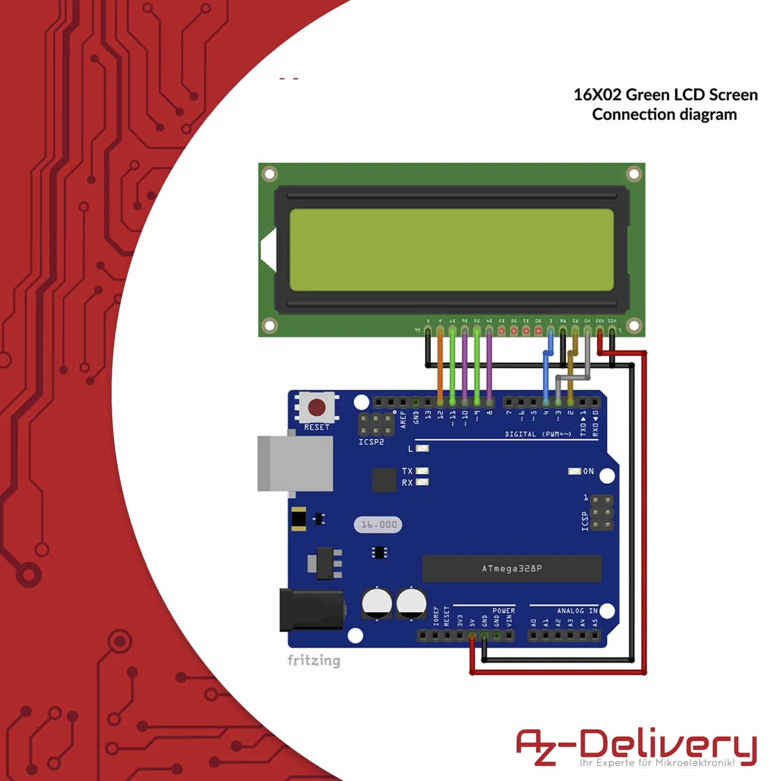 AZDelivery HD44780 1602 LCD Module Display 2x16 znaków zielony tle czarne kompatybilny Arduino Raspberry Pi