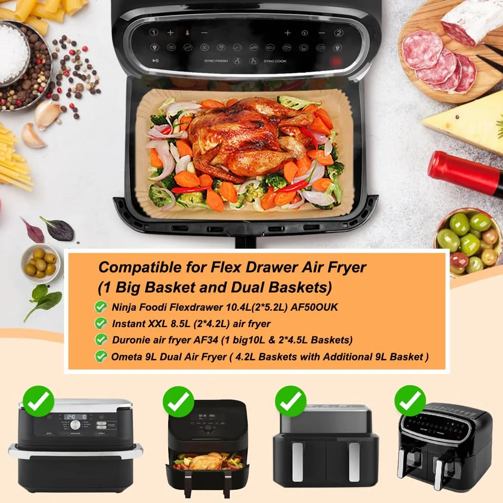 BYKITCHEN Wkładki do frytkownicy powietrznej do Ninja AF500UK 10,4 l, akcesoria do szuflady Flex Megazone