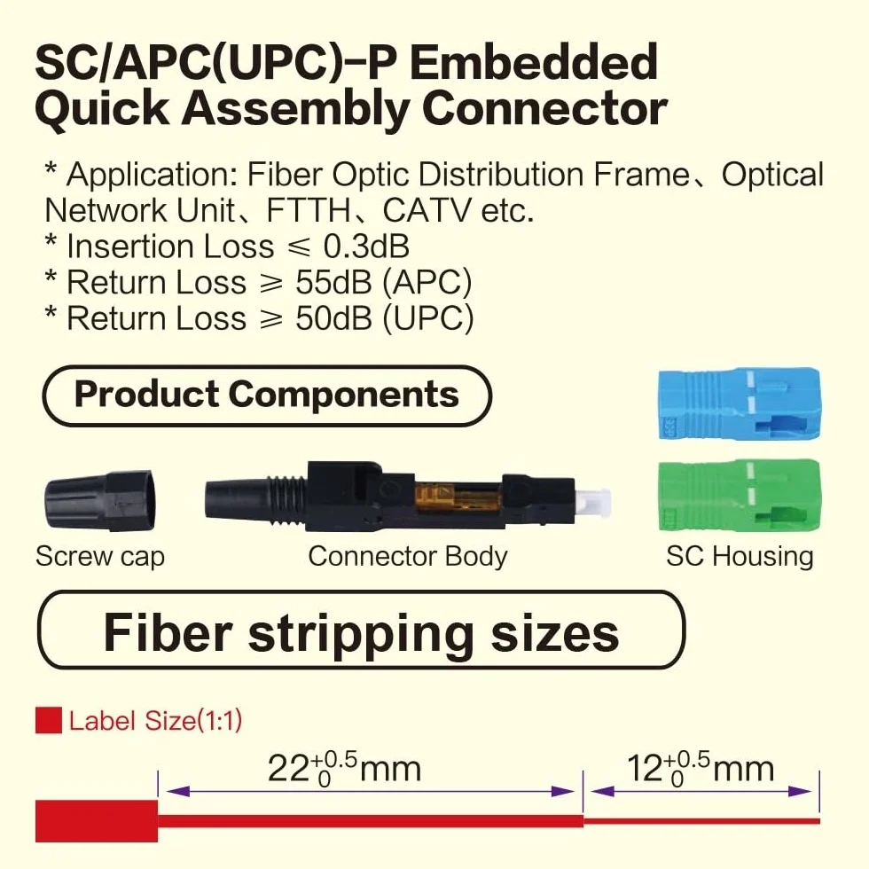 Szybkie złącze do światłowodu SC APC Fiber Optic Fast Connector 10 szt.