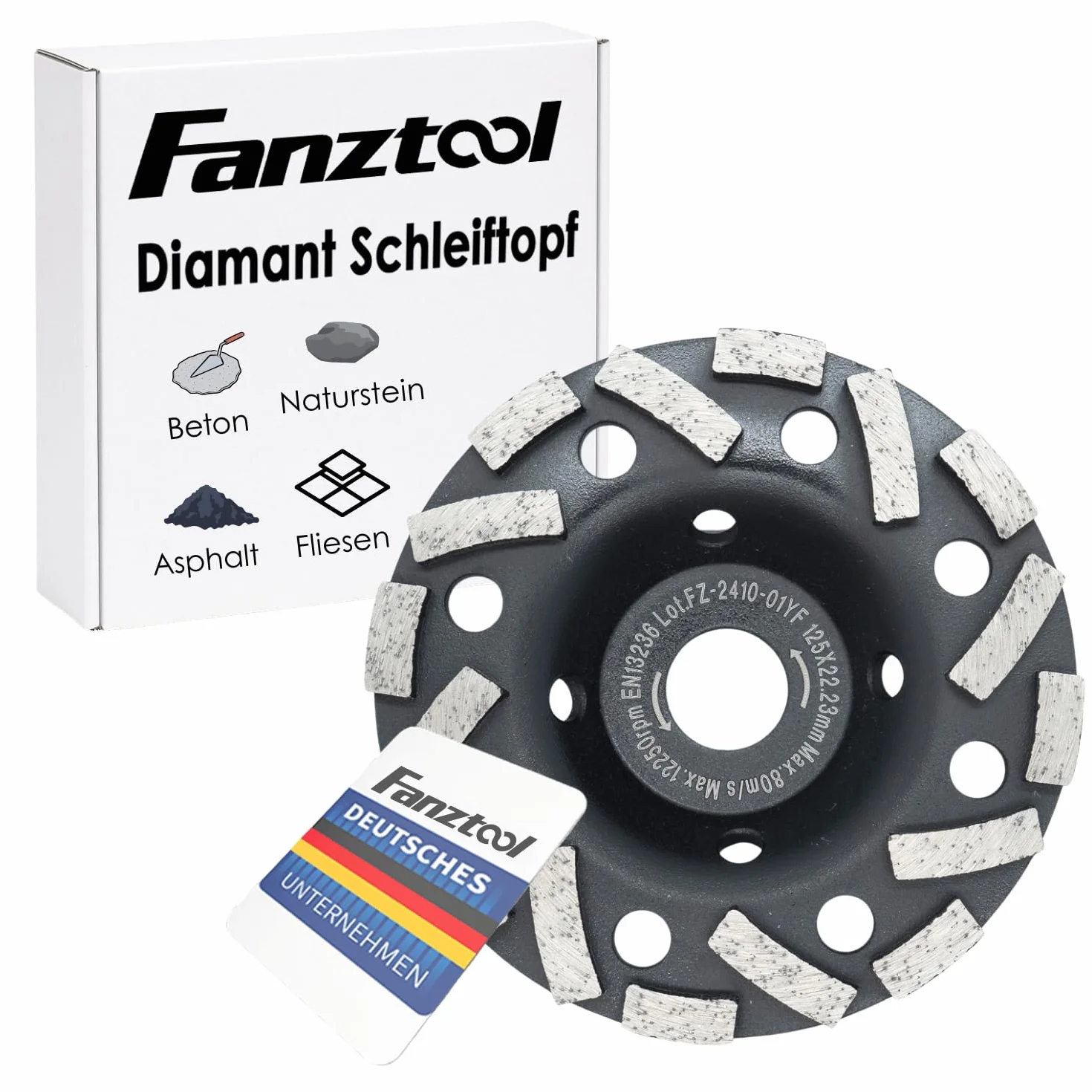 FANZTOOL Premium Diamentowa Tarcza Garnkowa ścierna 125 mm x 22,2 mm do ściernych Materiałów Budowlanych, Jastrychu, Tynku, Asfaltu