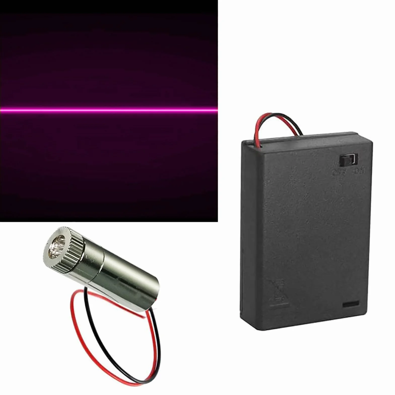 CTRICALVER 1 sztuki 405nm 3-5V liliowa linia laserowa moduł diody w/Driver soczewka z tworzywa sztucznego + 1 szt. uchwyt na baterie AA