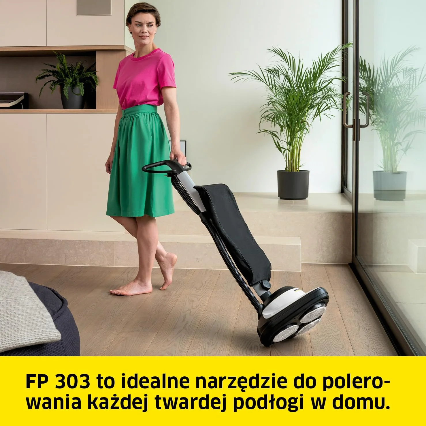 Kärcher Froterka podłogowa FP 303 z funkcją ssania, do polerowania twardych podłóg, prędkość: 1000 obr/min, moc: 600 W, szerokość robocza: 29 cm, z padami polerskimi i workiem filtracyjnym